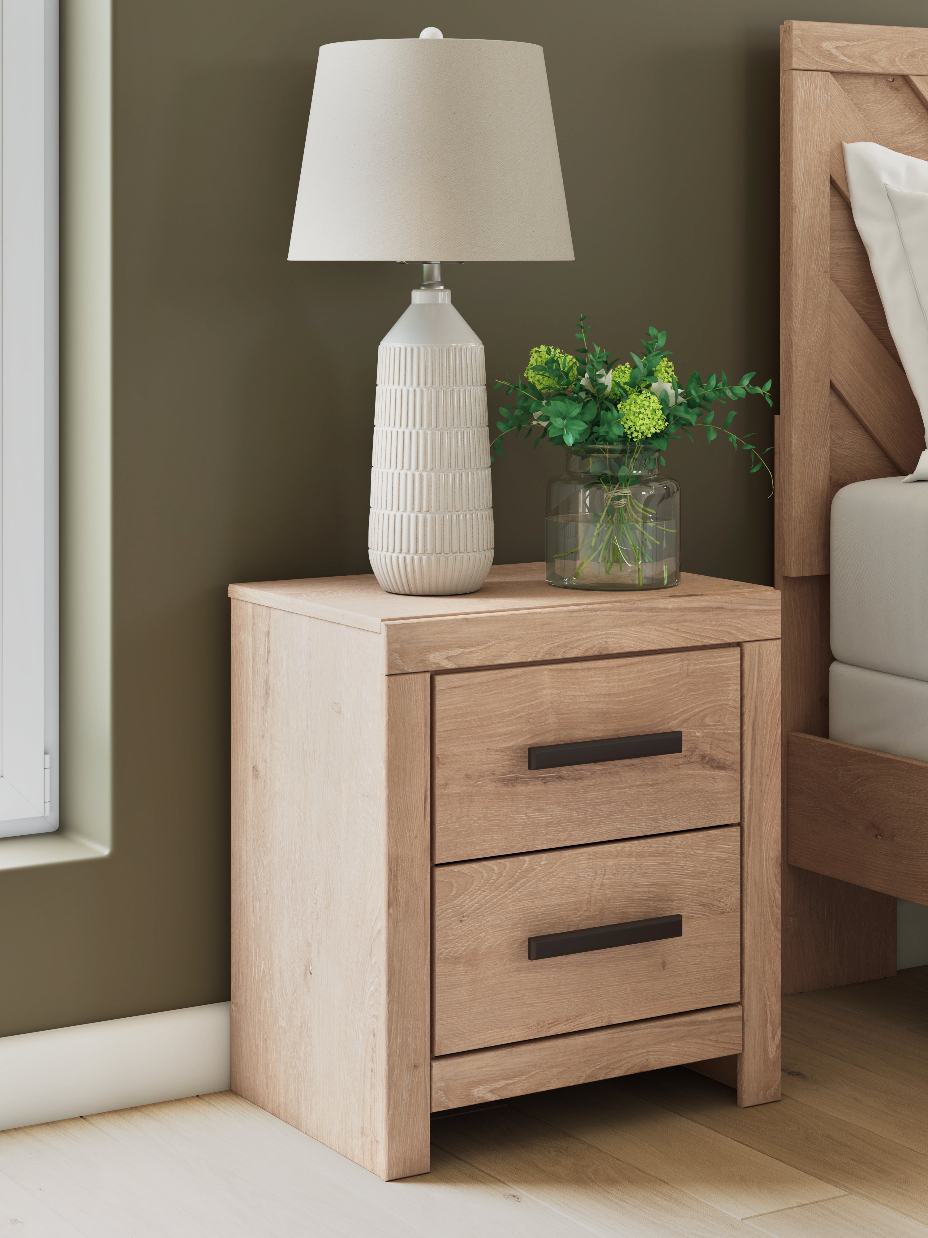 A2Z Furniture - Ashley Furniture - Sanginlane Bedroom - Two Drawer Night Stand / Tan - B3787-92