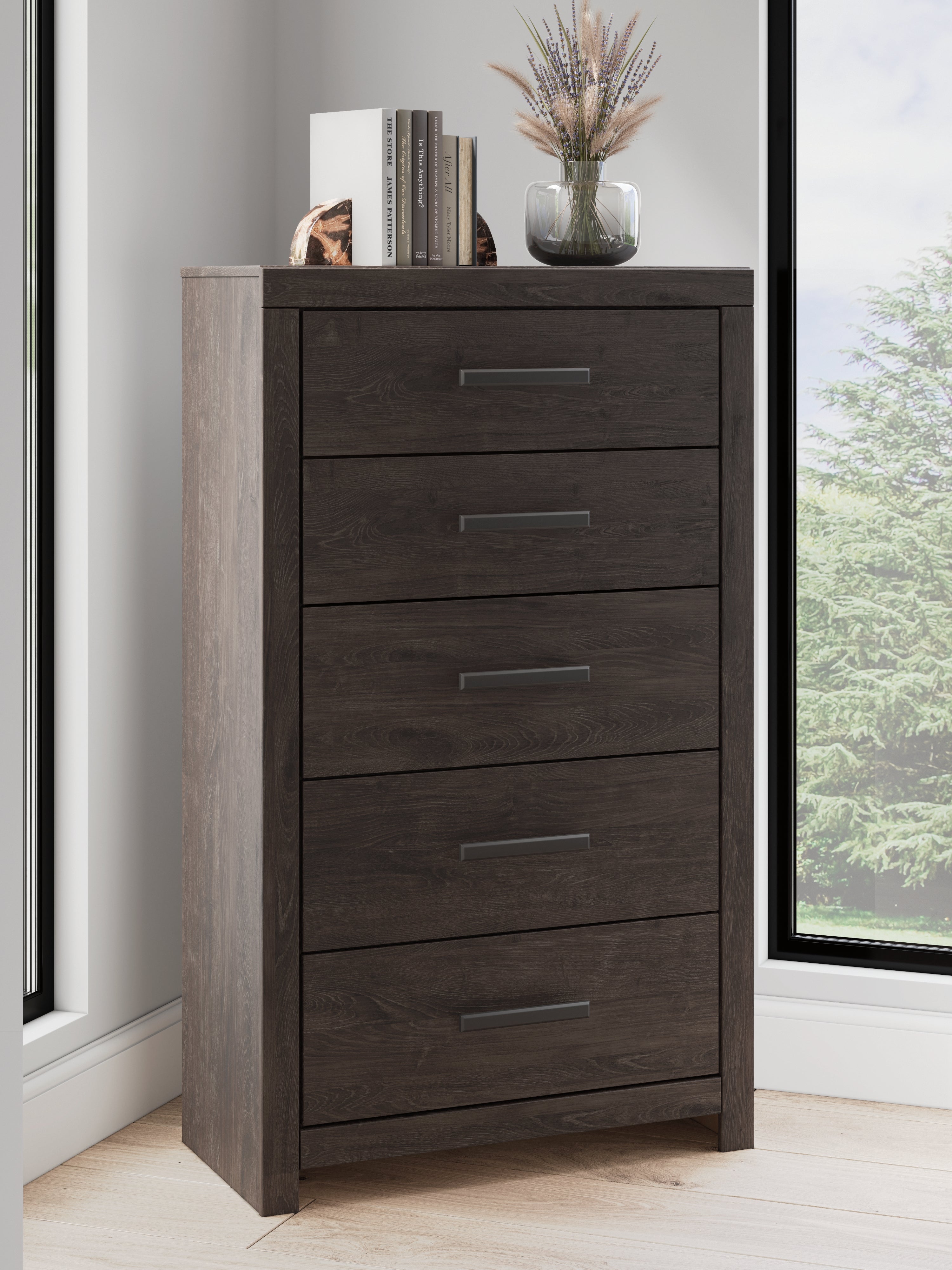 A2Z Furniture - Ashley Furniture - Prendonea Bedroom - Five Drawer Chest / Charcoal - B3789-46