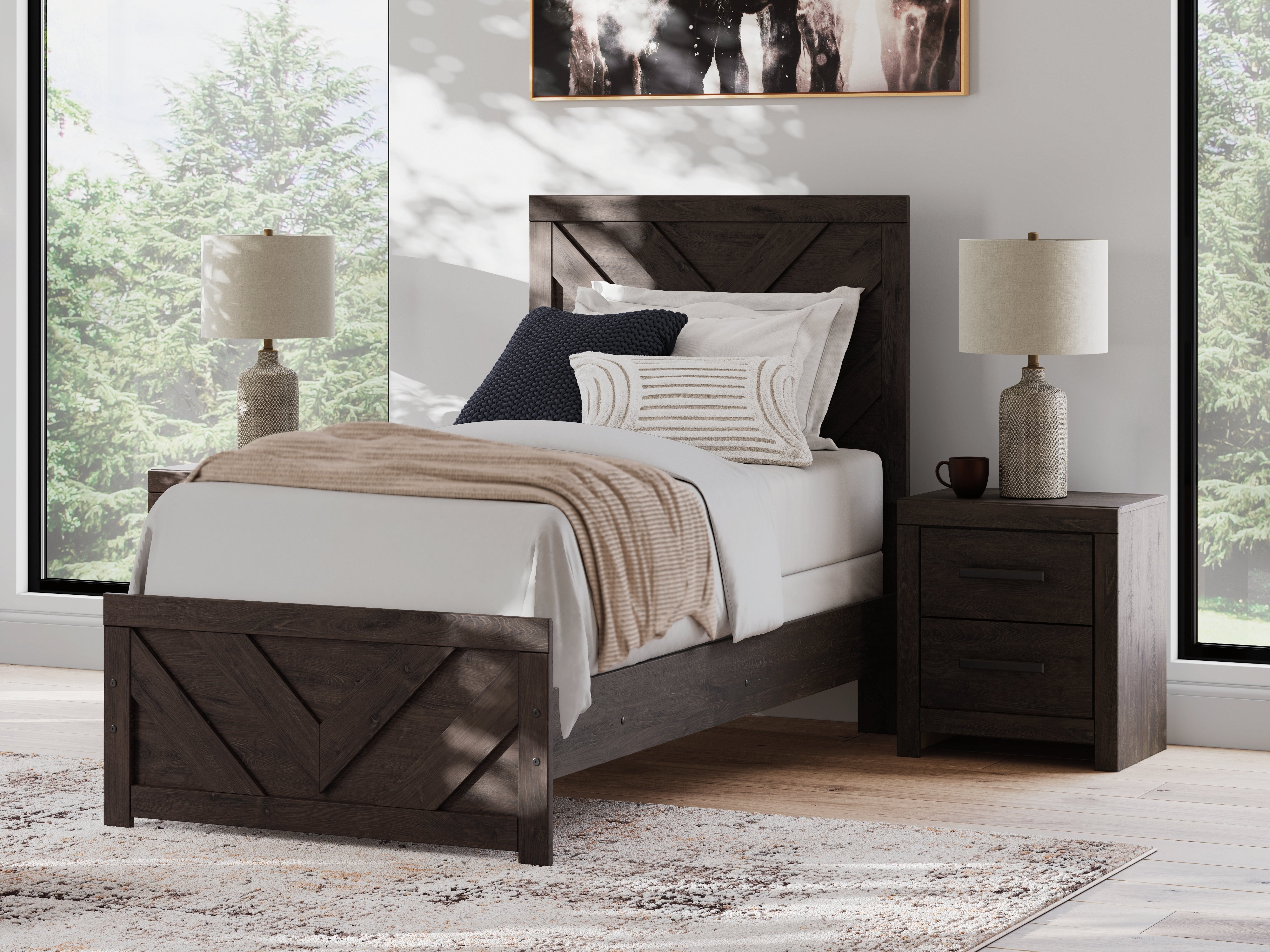 A2Z Furniture - Ashley Furniture - Prendonea Bedroom - Twin Panel Bed / Charcoal - B3789B2