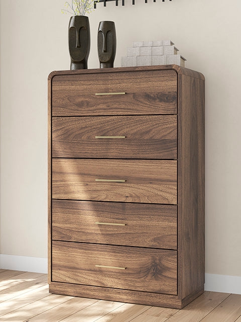 A2Z Furniture - Ashley Furniture - Fortlorn Bedroom - Five Drawer Chest / Walnut Brown - PCB386-46