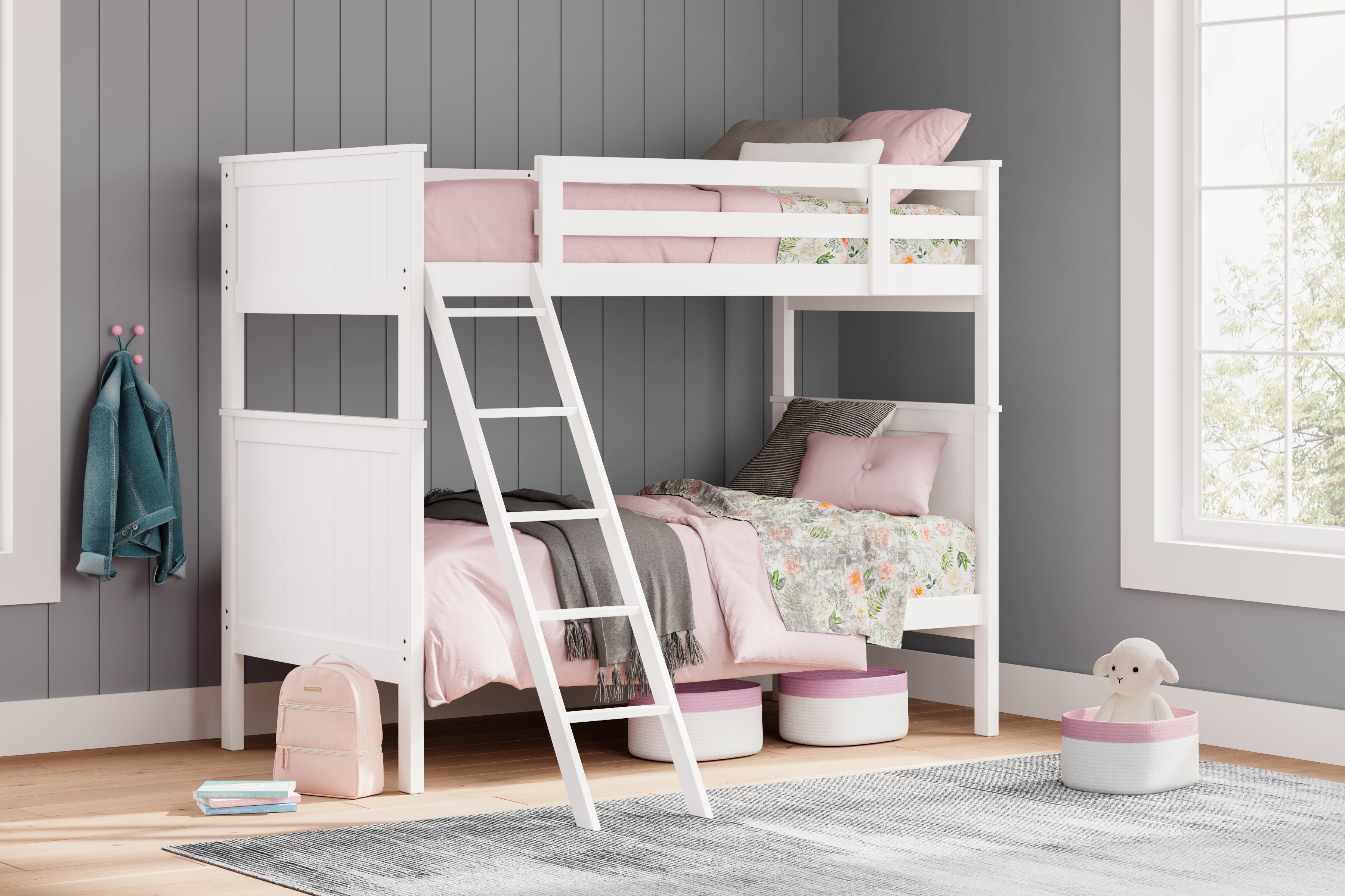 A2Z Furniture - Ashley Furniture - Nextonfort Bedroom - Twin over Twin Bunk Bed / White - B396B6