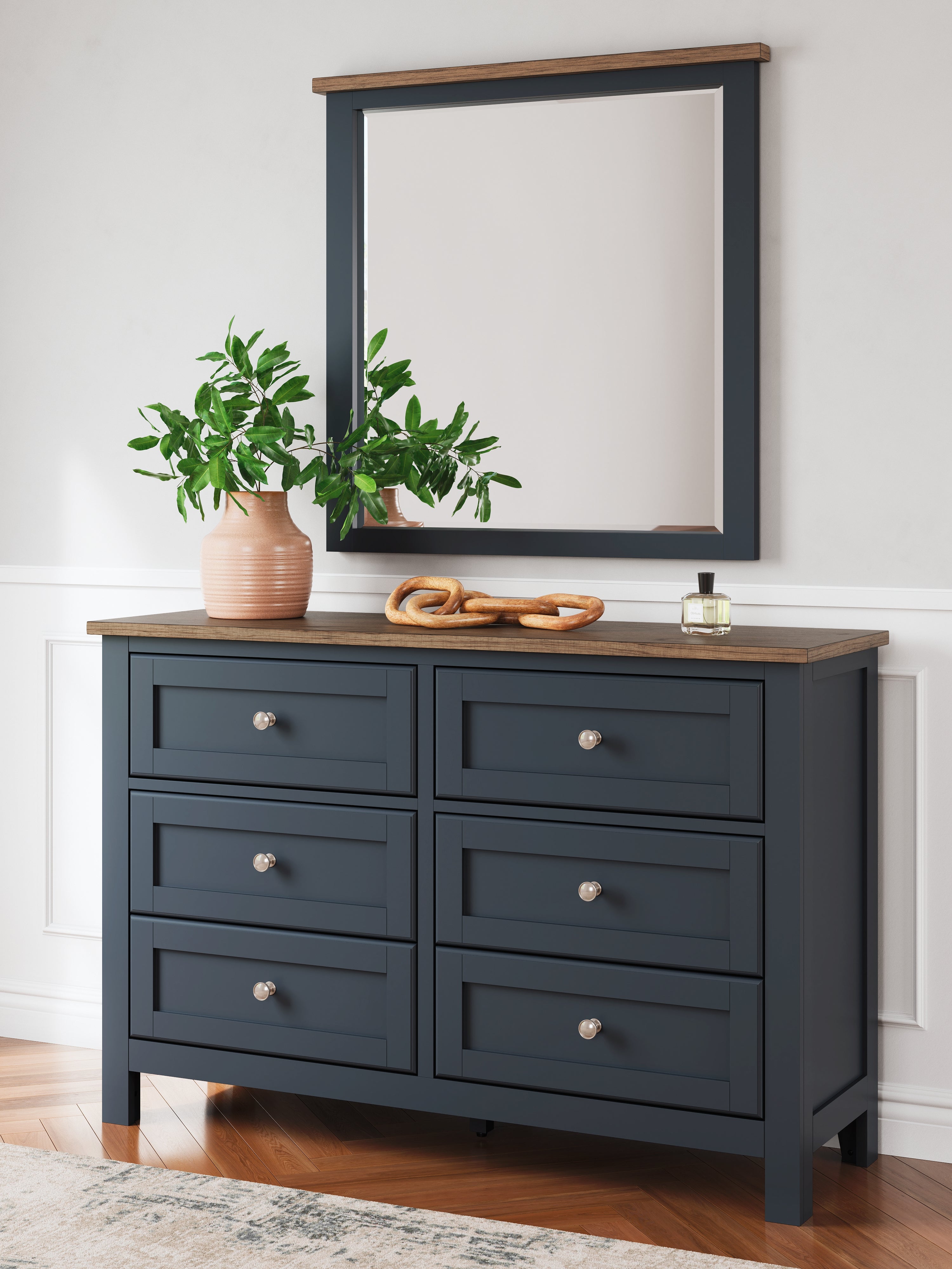 A2Z Furniture - Ashley Furniture - Landocken Bedroom - Dresser and Mirror / Brown/Blue - B414B1