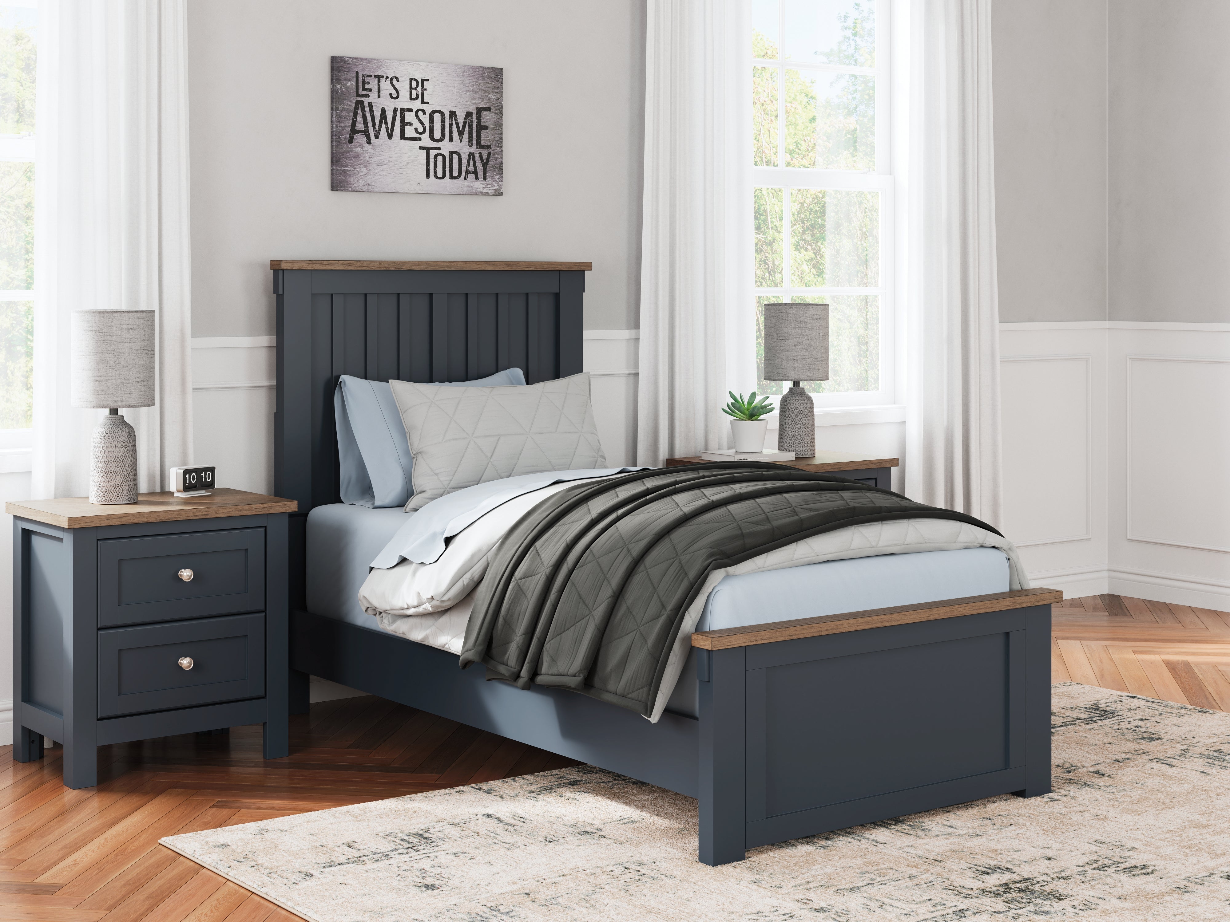 A2Z Furniture - Ashley Furniture - Landocken Bedroom - Twin Panel Bed / Brown/Blue - B414B2