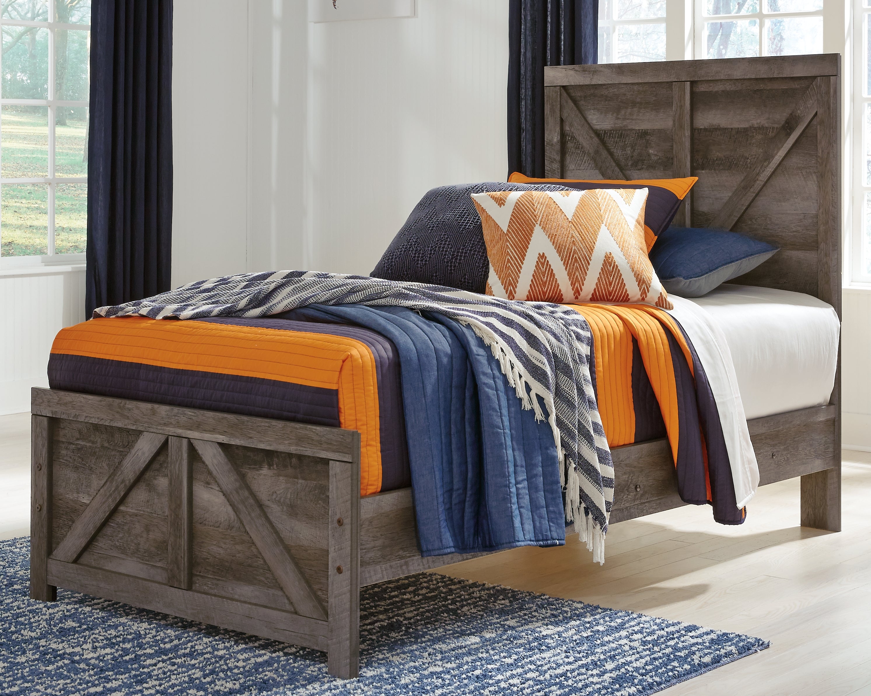 A2Z Furniture - Ashley Furniture - Wynnlow Bedroom - Twin Crossbuck Panel Bed / Gray - B440B16