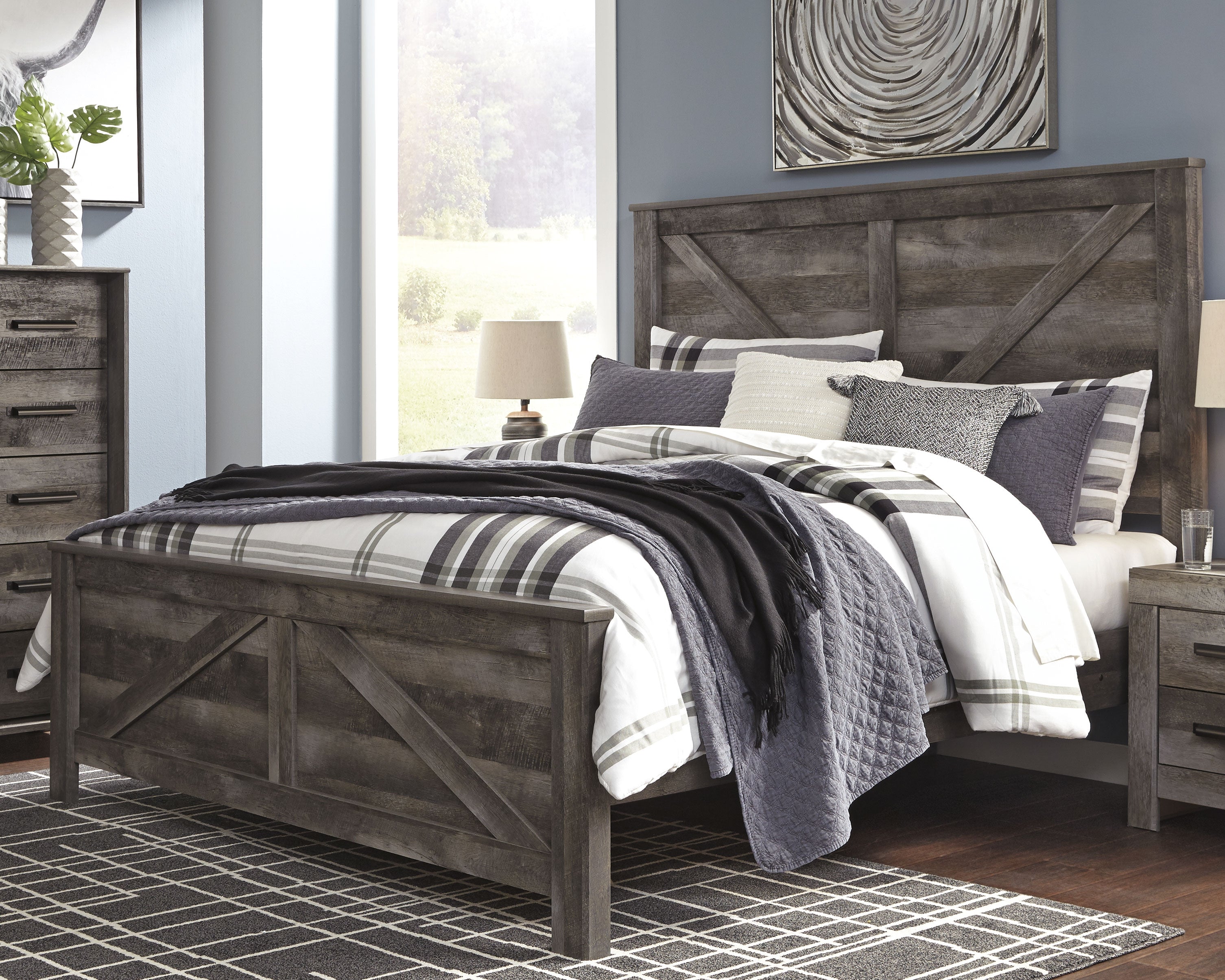 A2Z Furniture - Ashley Furniture - Wynnlow Bedroom - King Crossbuck Panel Bed / Gray - B440B11