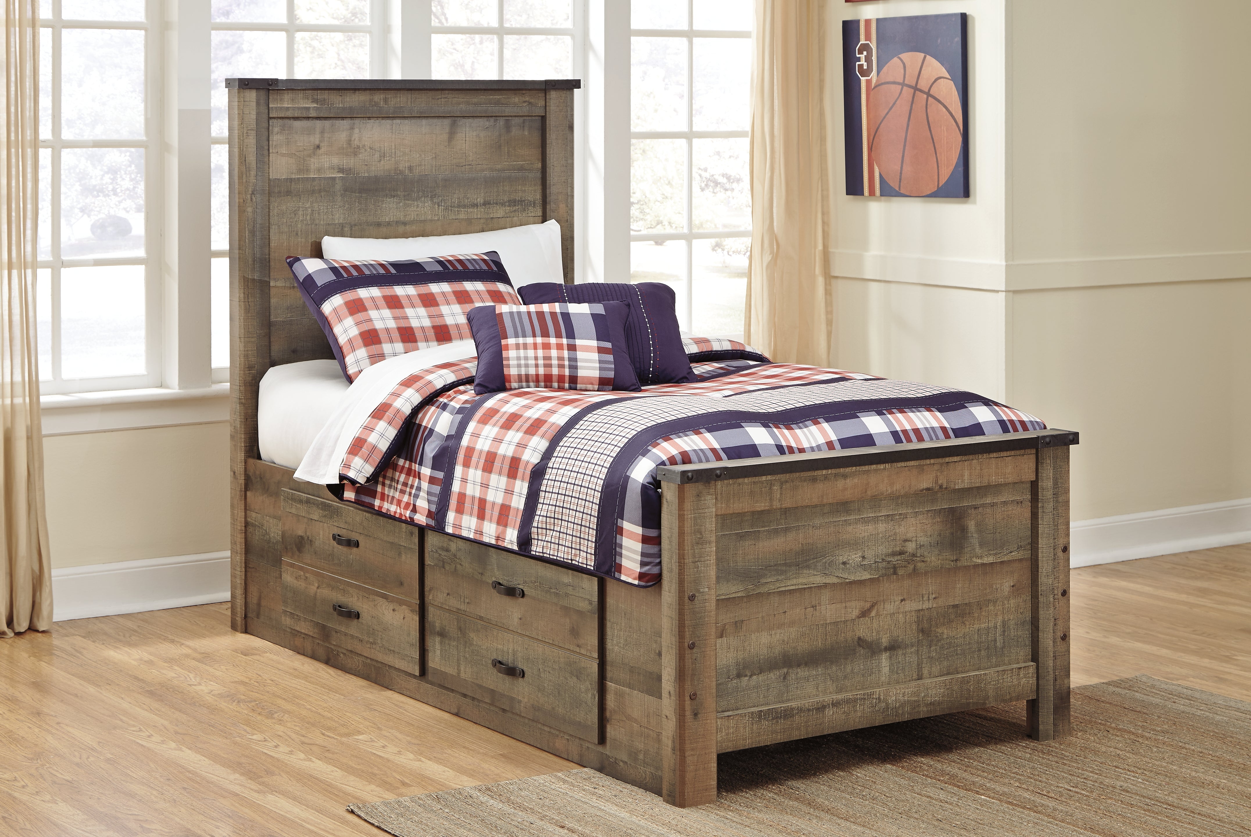 A2Z Furniture - Ashley Furniture - Trinell Bedroom - Twin Panel Bed with 2 Storage Drawers / Brown - B446B15