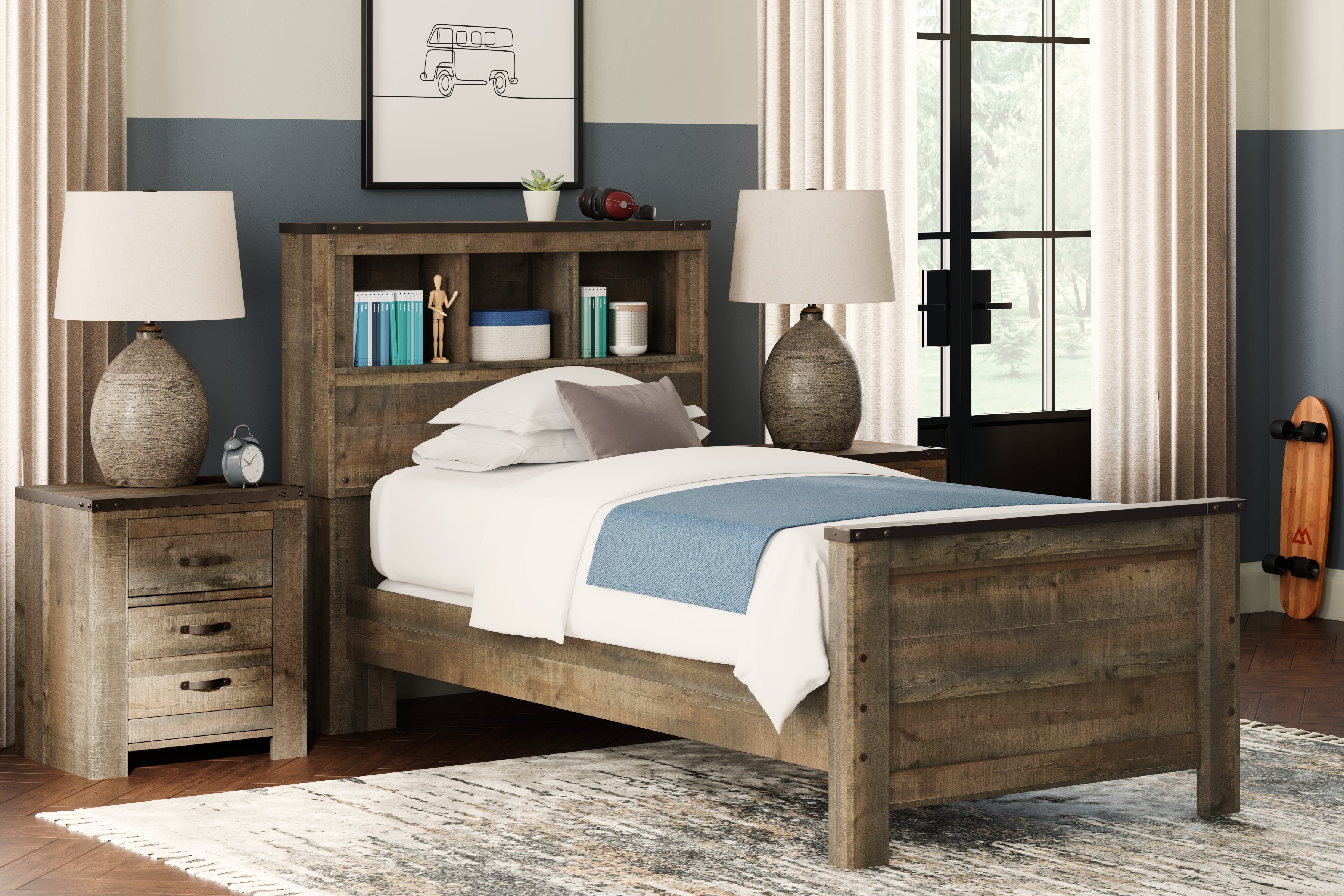 A2Z Furniture - Ashley Furniture - Trinell Bedroom - Twin Bookcase Bed / Brown - B446B21
