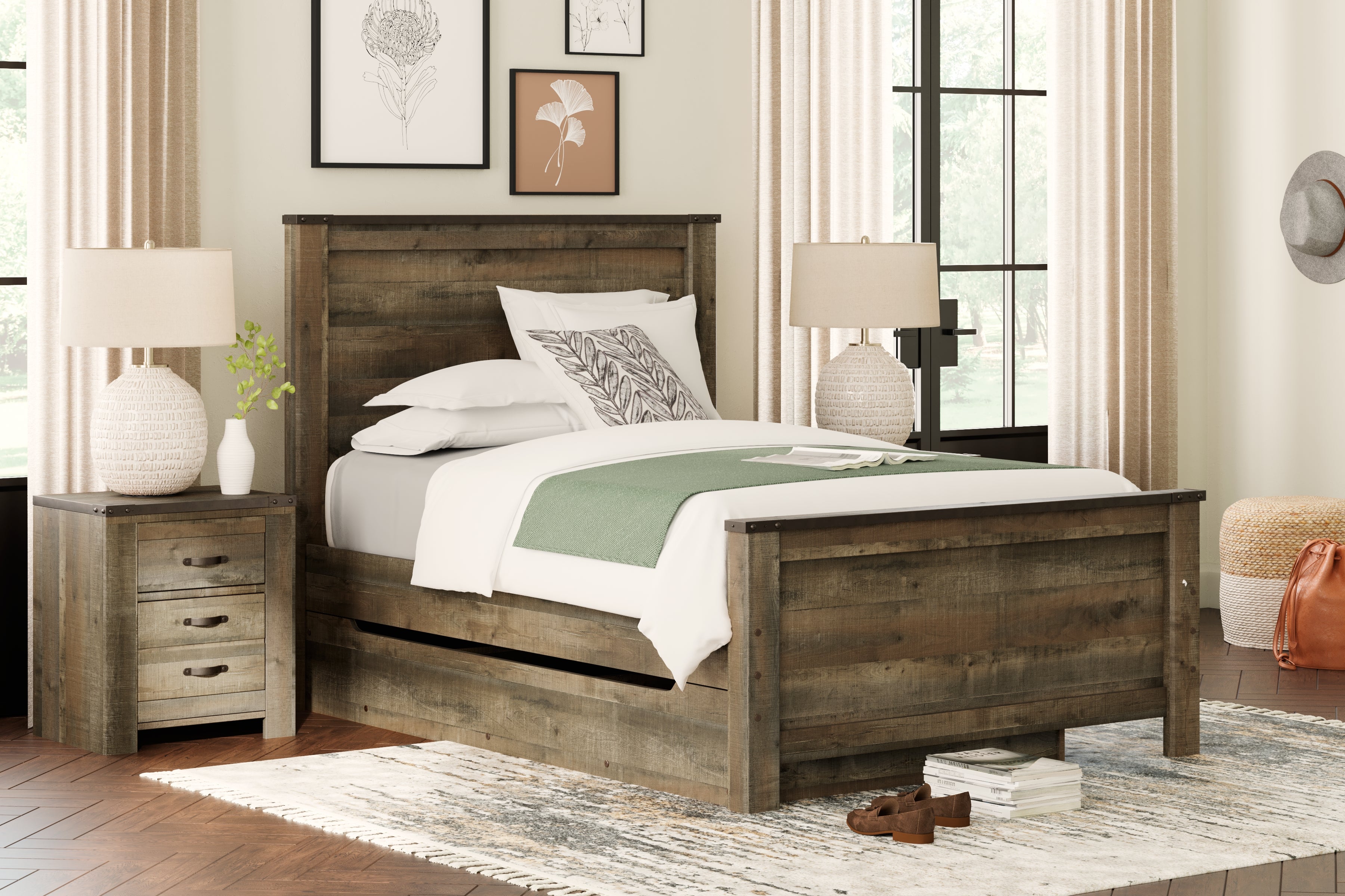 A2Z Furniture - Ashley Furniture - Trinell Bedroom - Full Panel Bed with 1 Large Storage Drawer / Brown - B446B9