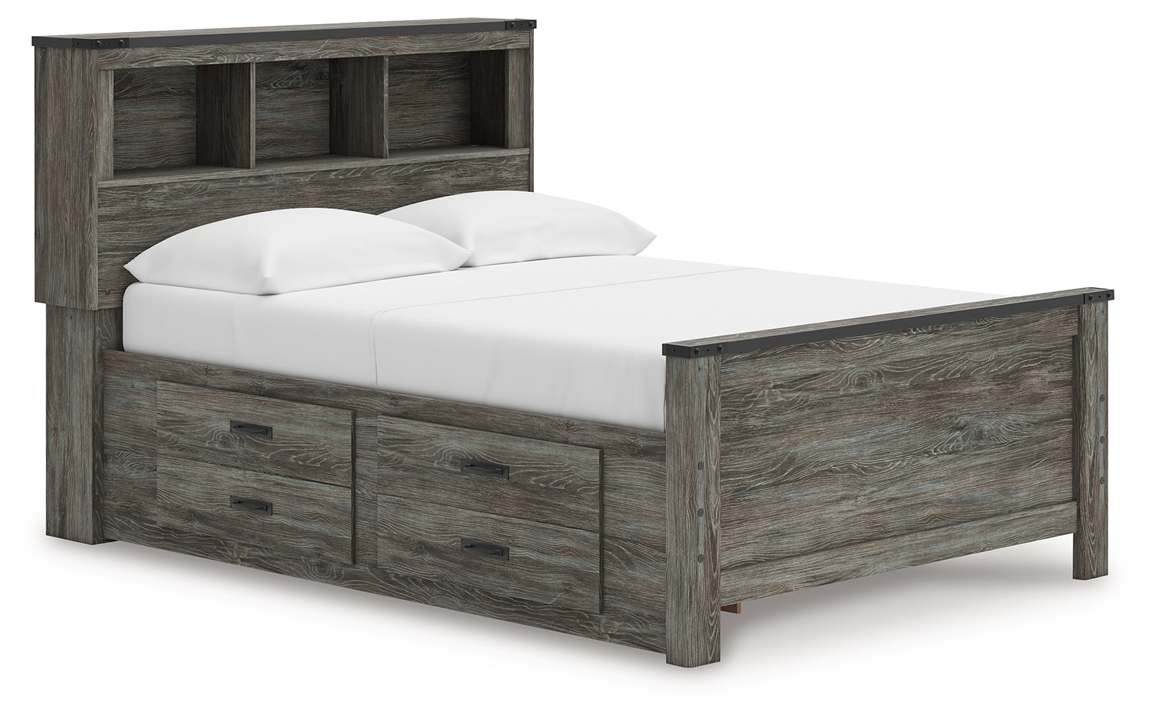 A2Z Furniture - Ashley Furniture - Frandern Bedroom - Full Bookcase Panel Bed with Storage / Gray - B4480B9