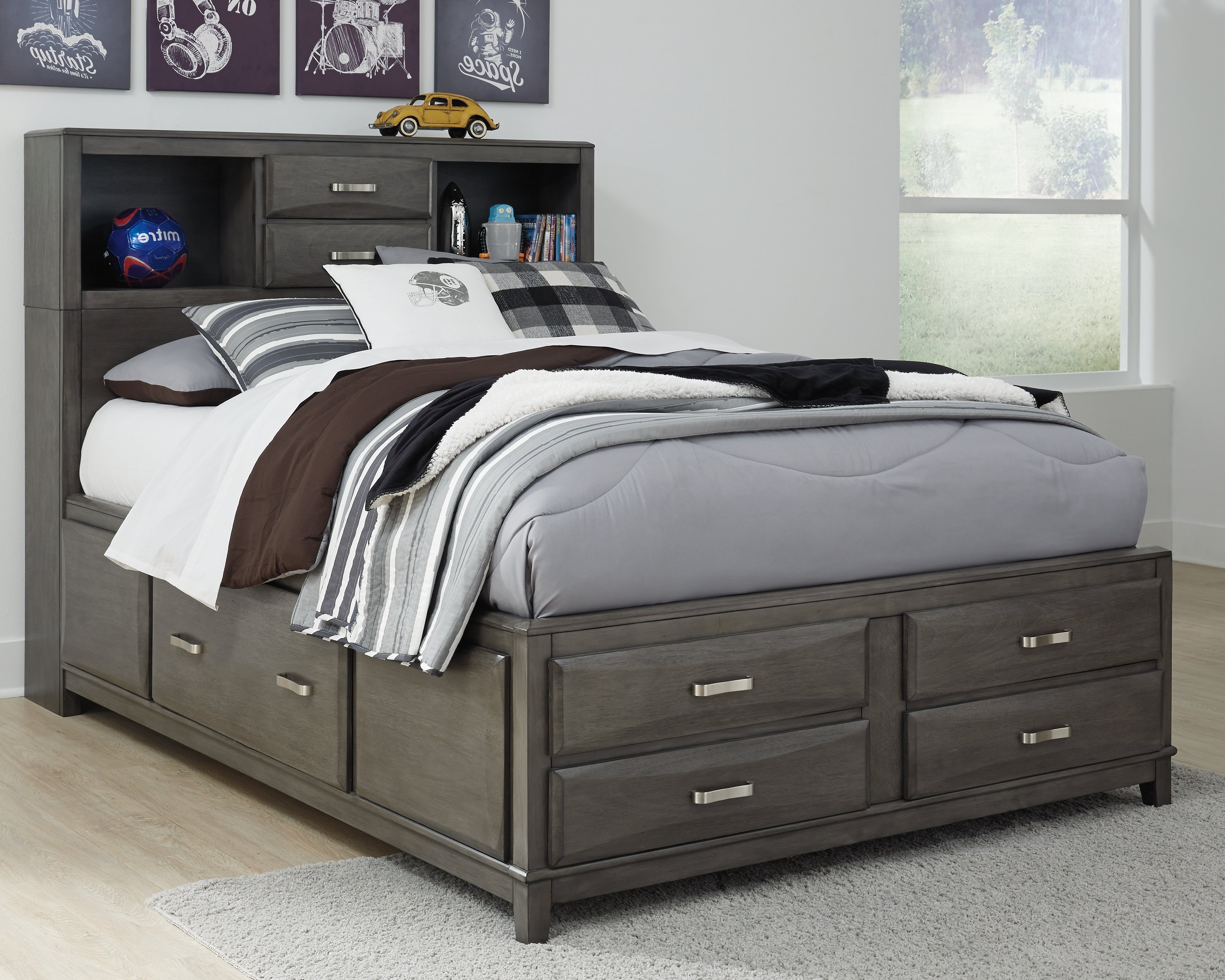 A2Z Furniture - Ashley Furniture - Caitbrook Bedroom - Full Storage Bed with 7 Drawers / Gray - B476B4