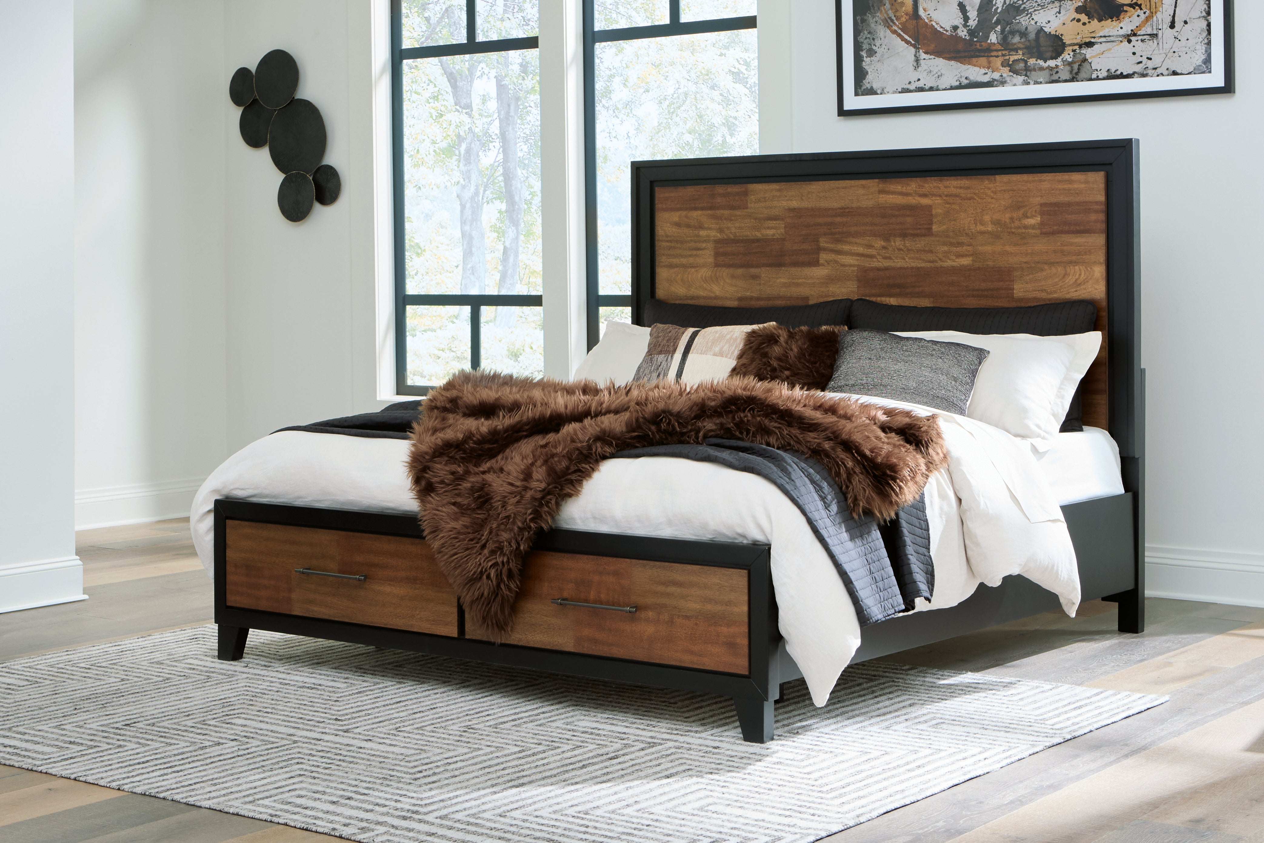 A2Z Furniture - Ashley Furniture - Kraeburn Bedroom - King Panel Storage Bed / Brown/Black - B496B12
