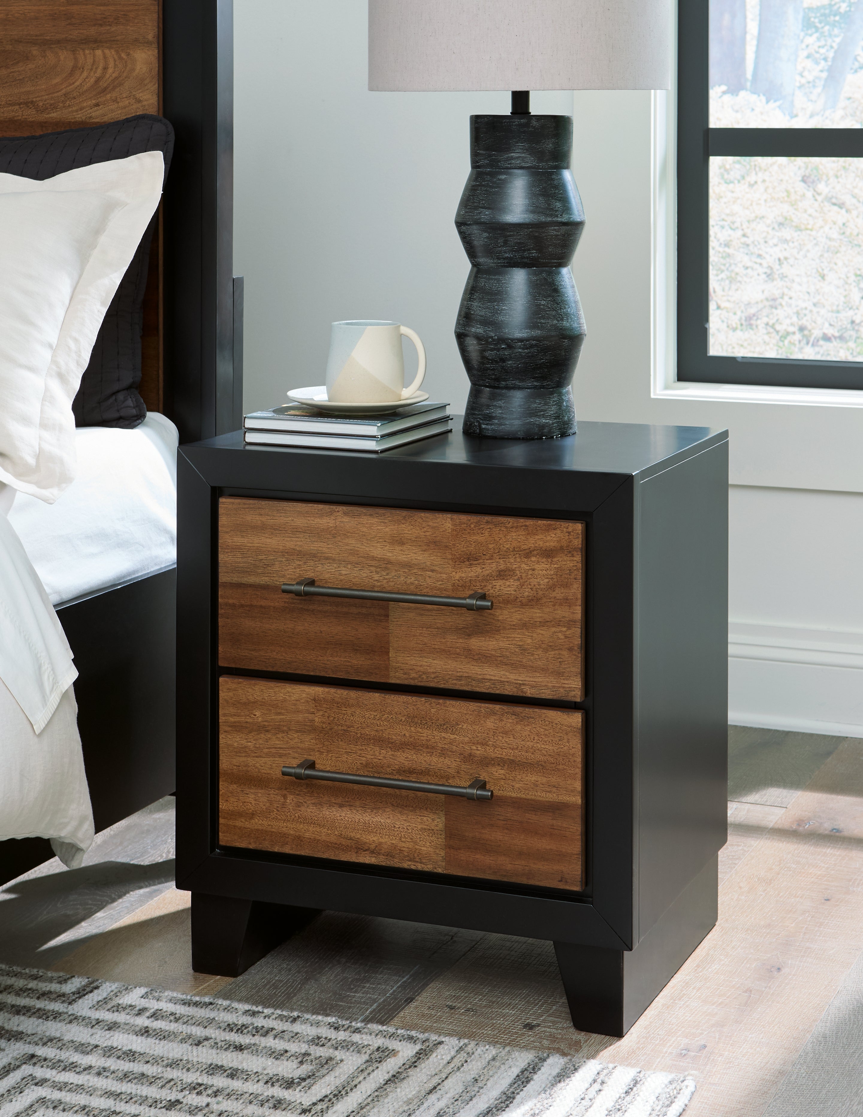 A2Z Furniture - Ashley Furniture - Kraeburn Bedroom - Two Drawer Night Stand / Brown/Black - B496-92