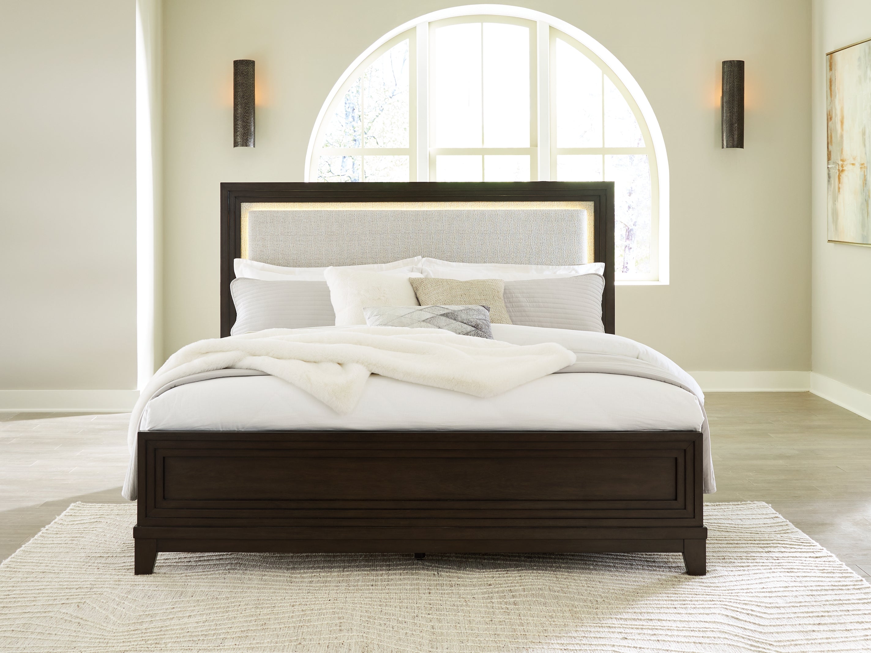 A2Z Furniture - Ashley Furniture - Neymorton Bedroom - California King Upholstered Panel Bed / Dark Grayish Brown - B618B5