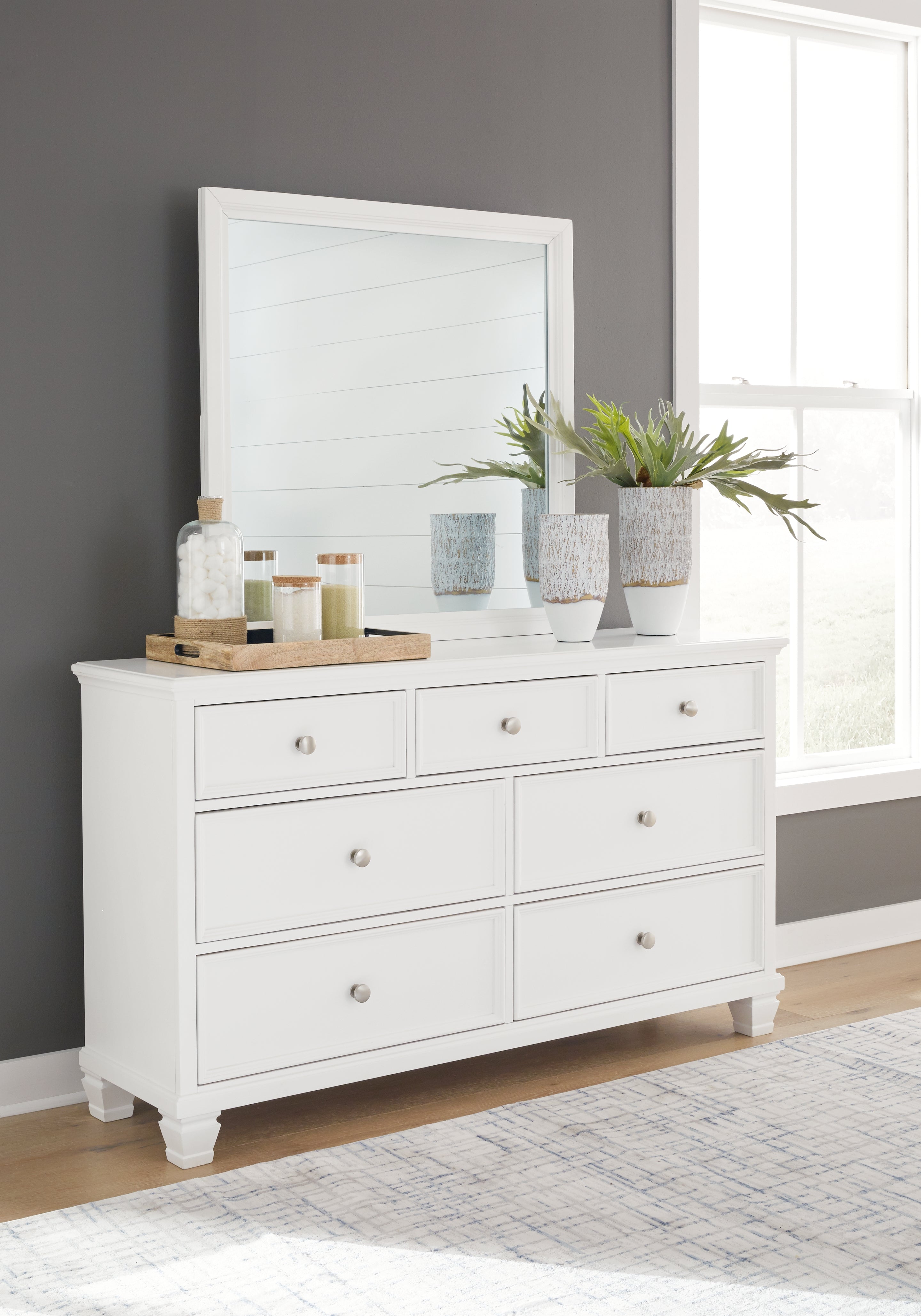 A2Z Furniture - Ashley Furniture - Fortman Bedroom - Dresser and Mirror / White - B680B1