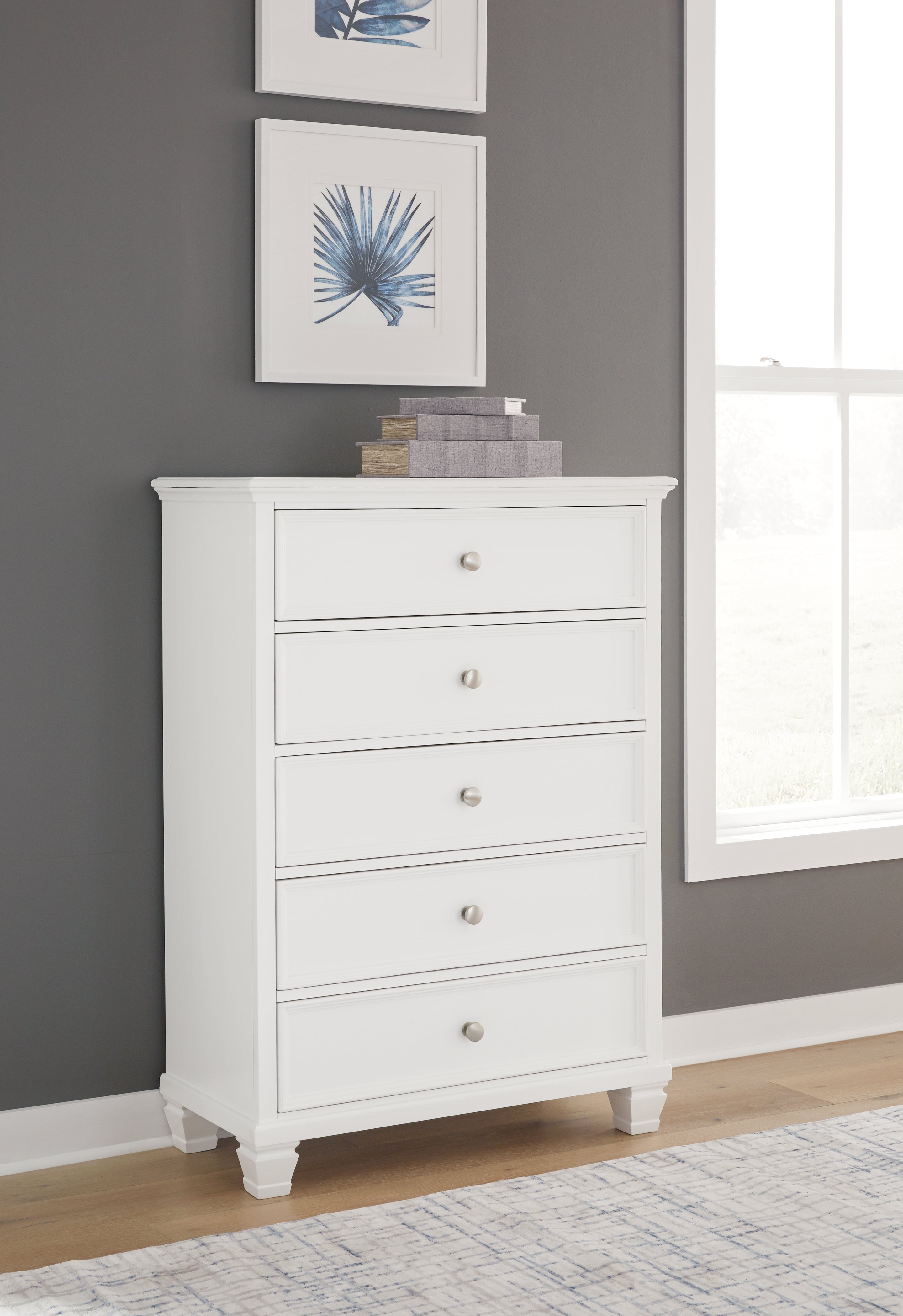 A2Z Furniture - Ashley Furniture - Fortman Bedroom - Five Drawer Chest / White - B680-46