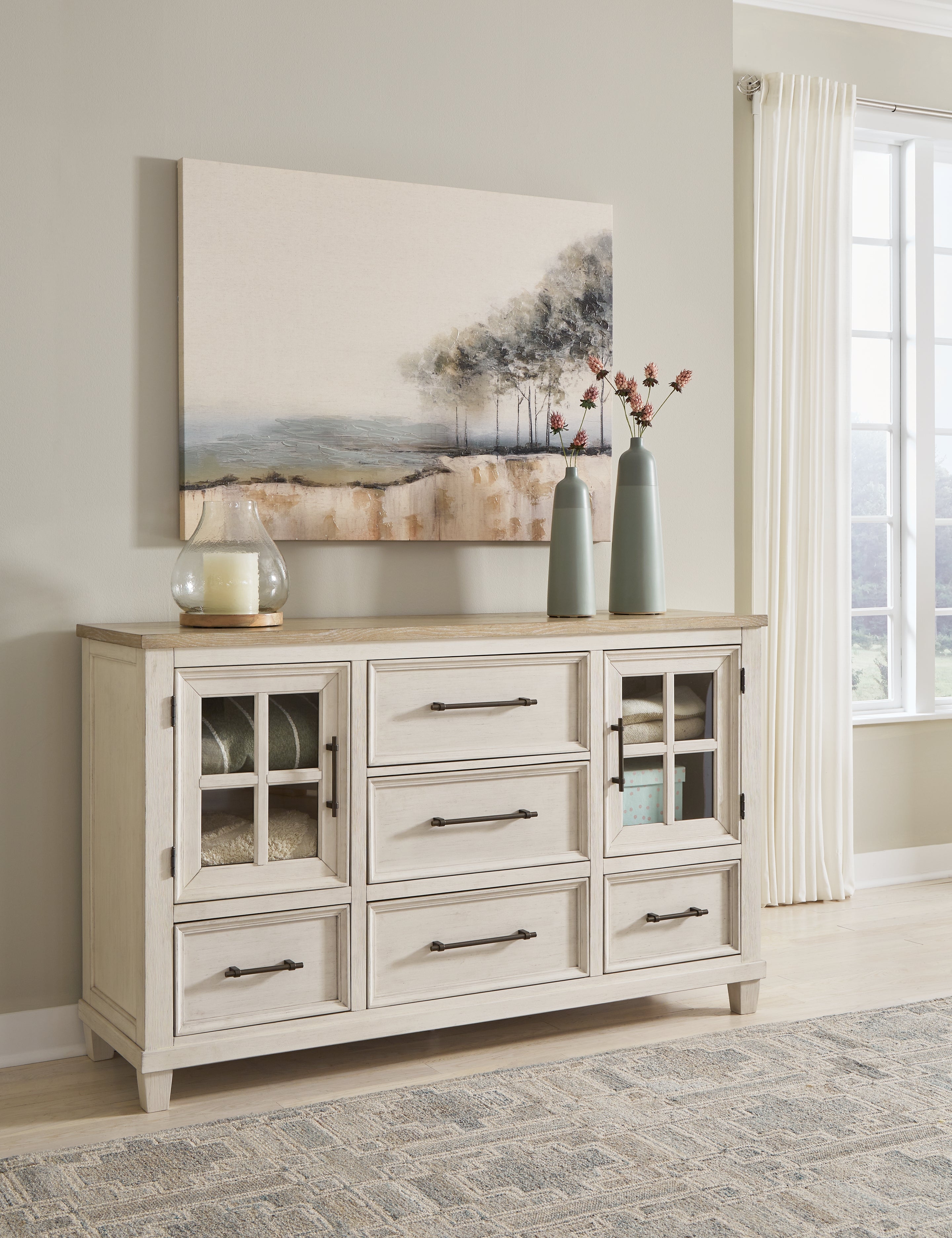 A2Z Furniture - Ashley Furniture - Shaybrock Bedroom - Dresser and Mirror / Antique White/Brown - B683B1
