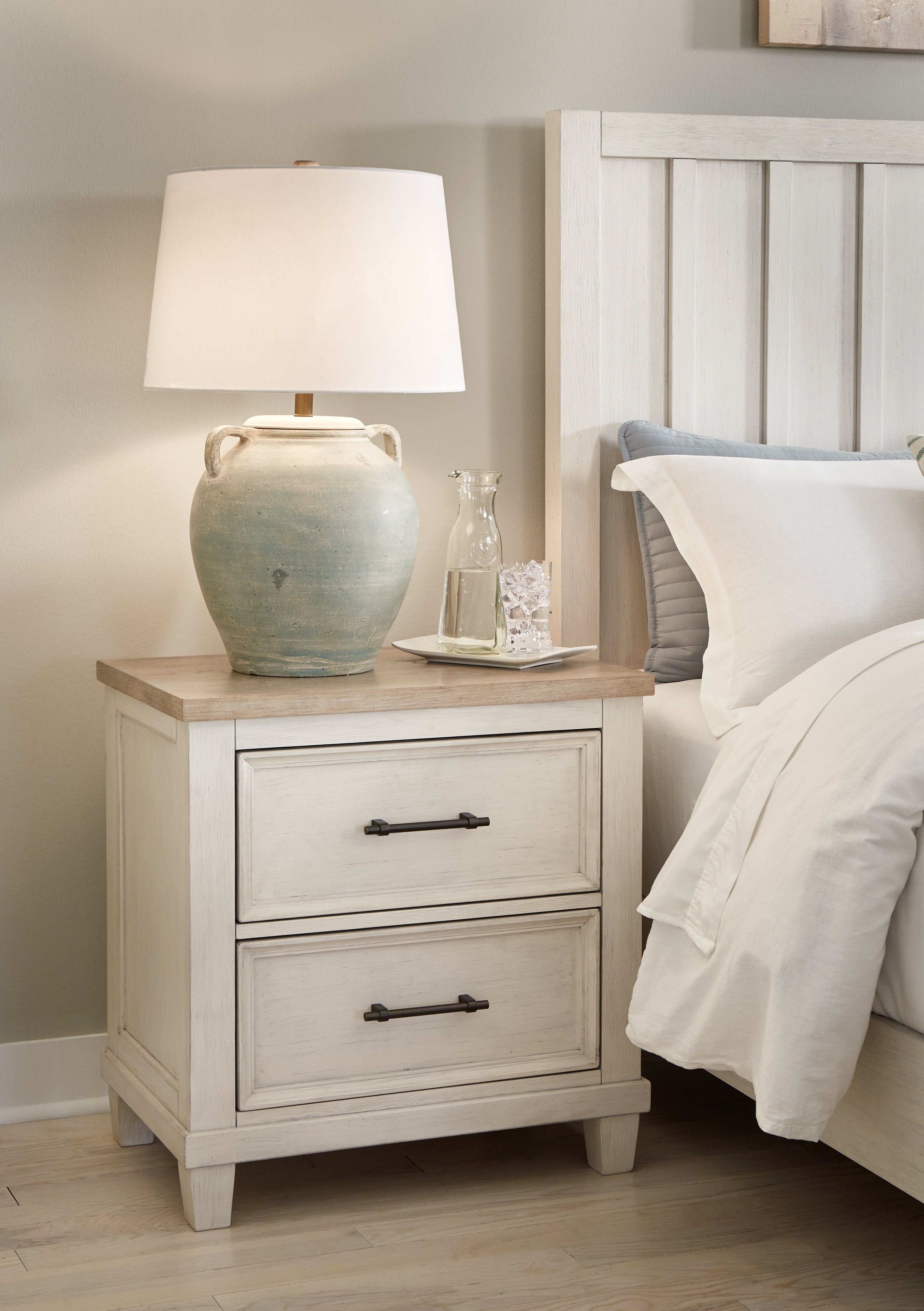 A2Z Furniture - Ashley Furniture - Shaybrock Bedroom - Two Drawer Night Stand / Antique White/Brown - B683-92
