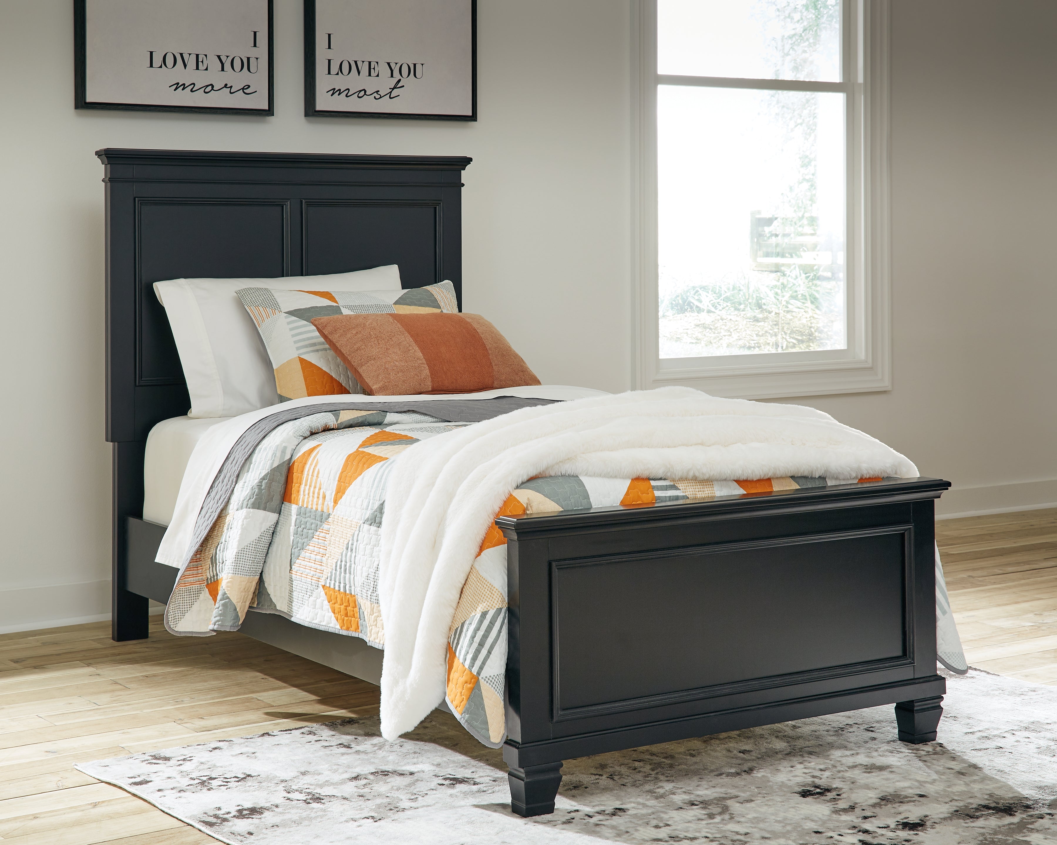 A2Z Furniture - Ashley Furniture - Lanolee Bedroom - Twin Panel Bed / Black - B687B2