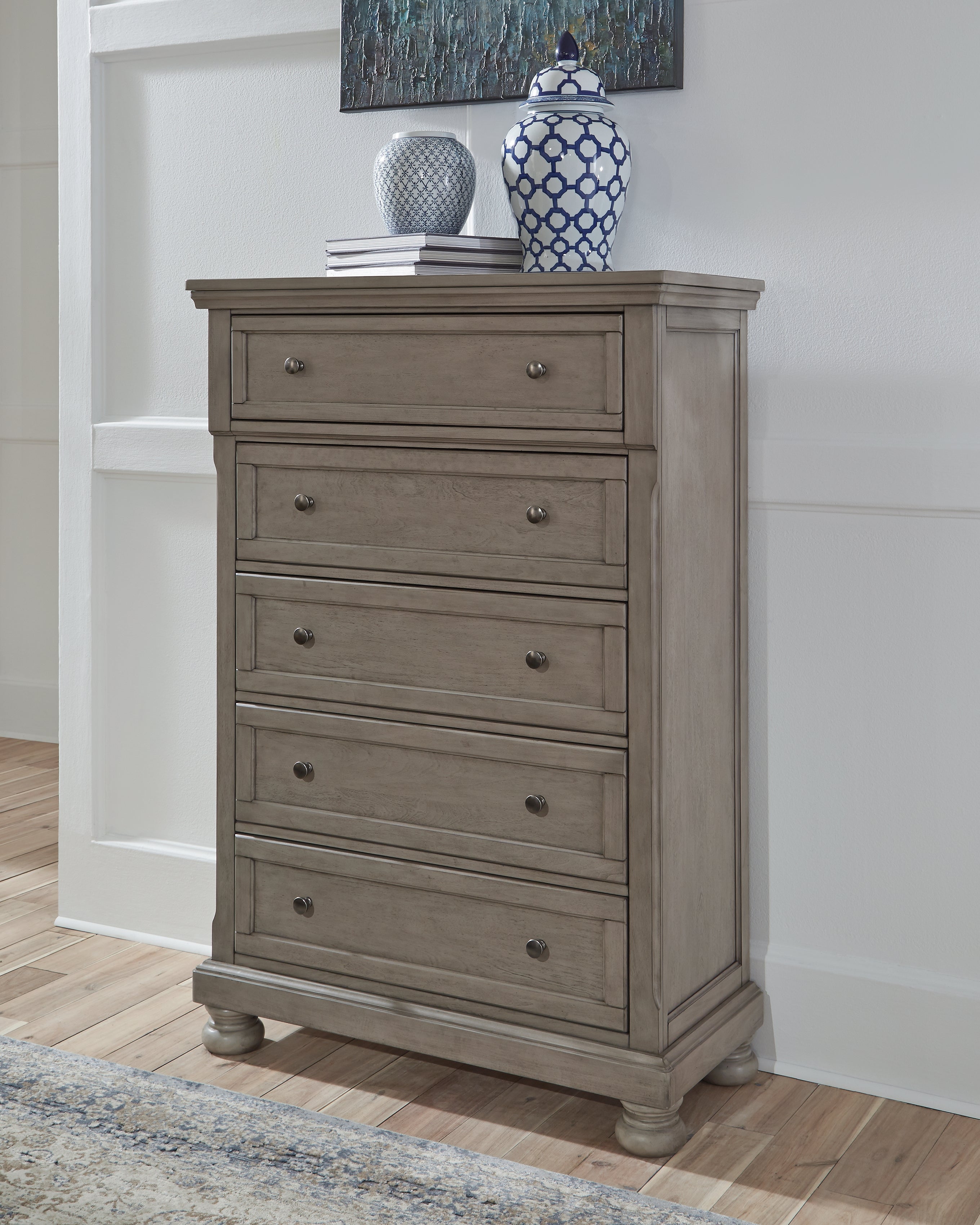 A2Z Furniture - Ashley Furniture - Lettner Bedroom - Five Drawer Chest / Light Gray - B733-46