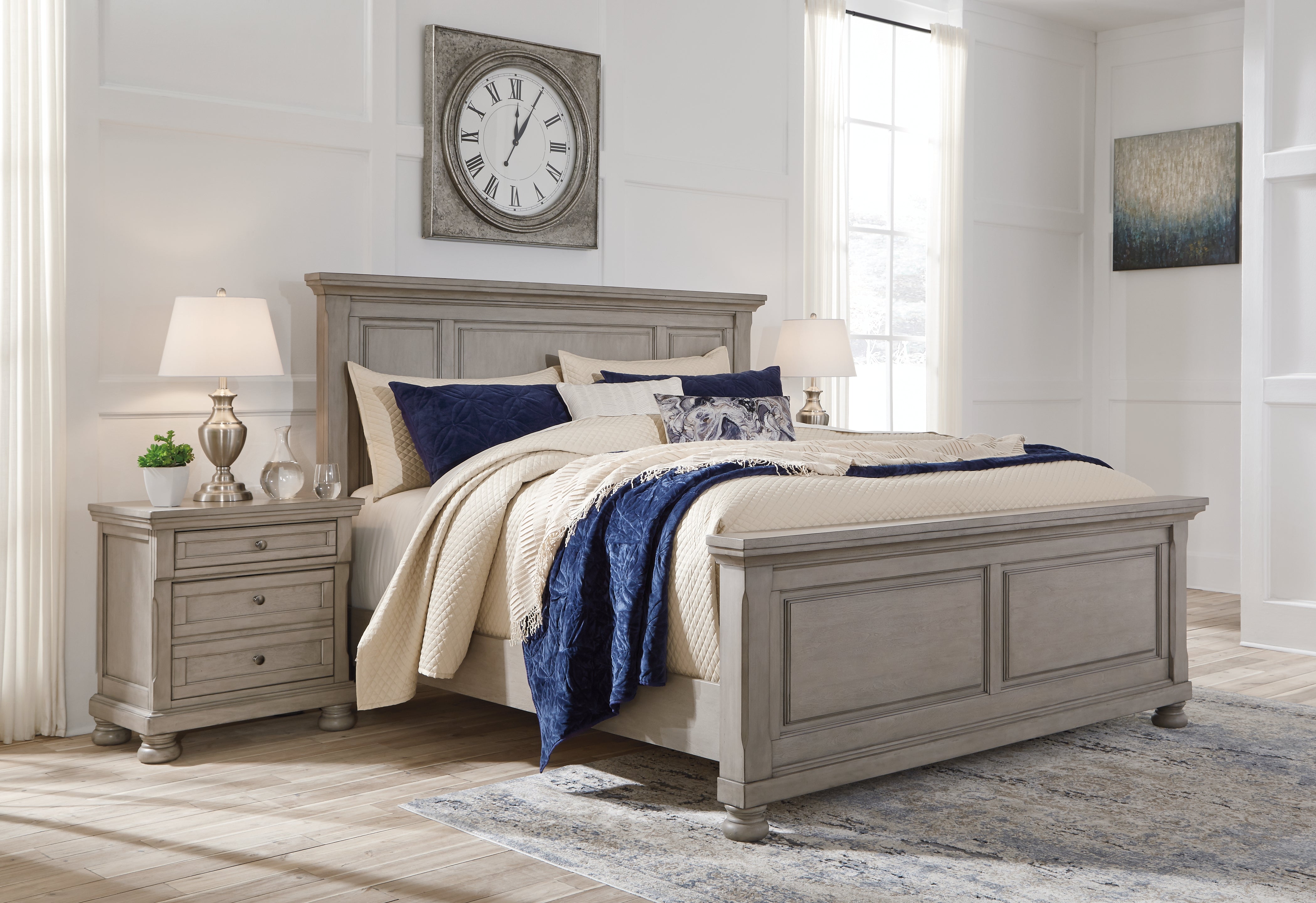 A2Z Furniture - Ashley Furniture - Lettner Bedroom - King Panel Bed / Light Gray - B733B6