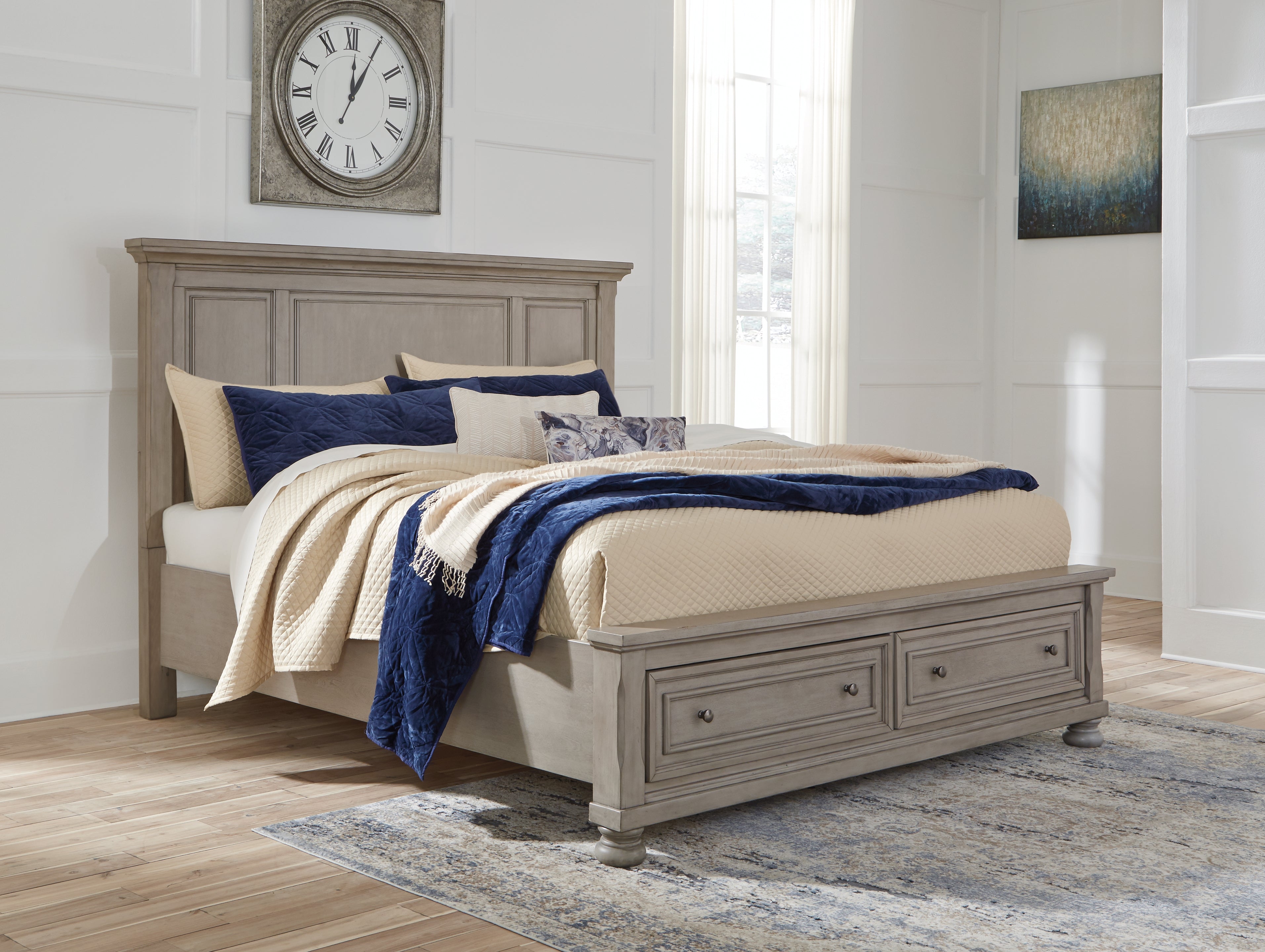 A2Z Furniture - Ashley Furniture - Lettner Bedroom - California King Panel Storage bed / Light Gray - B733B35