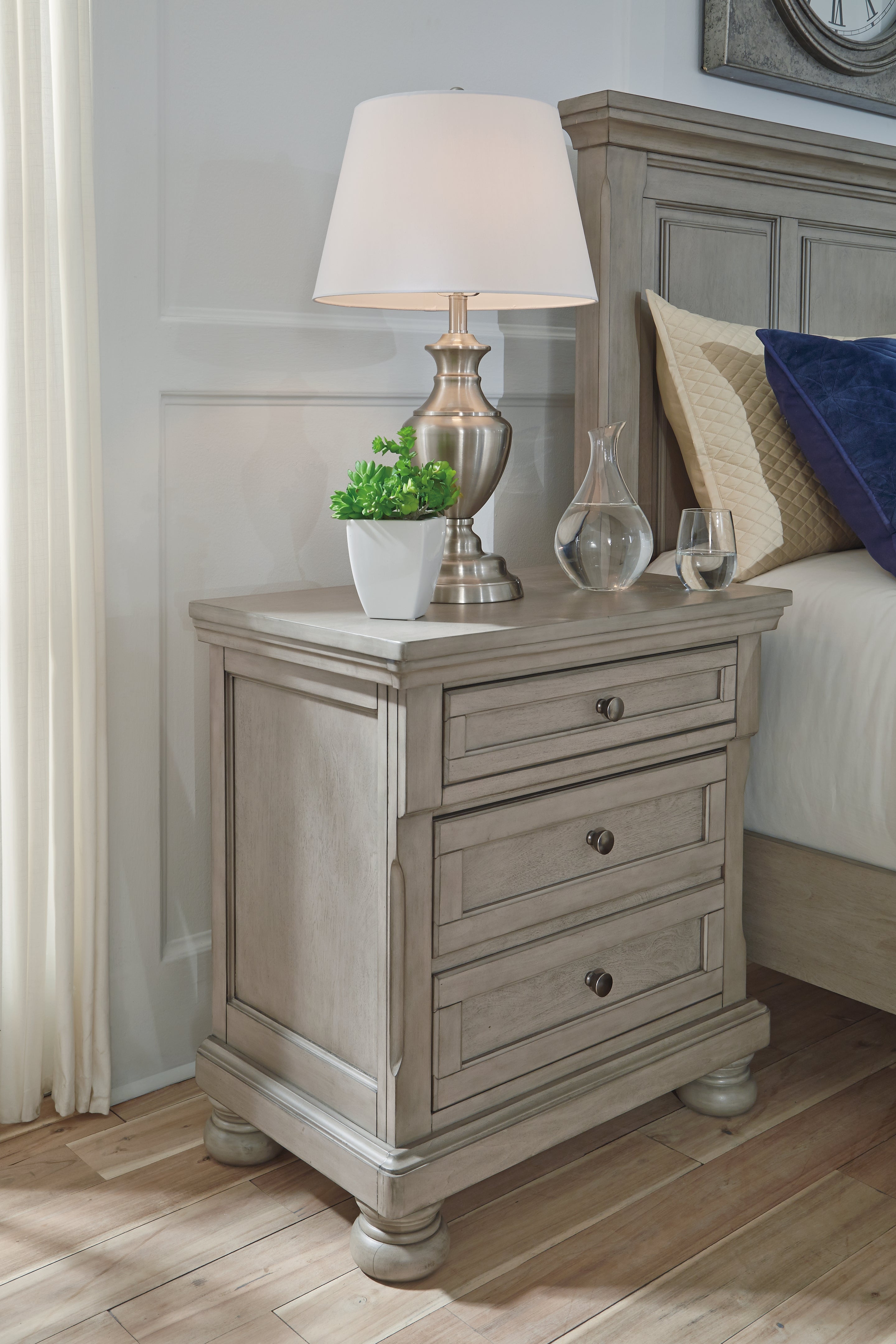 A2Z Furniture - Ashley Furniture - Lettner Bedroom - Two Drawer Night Stand / Light Gray - B733-92
