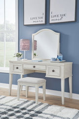 A2Z Furniture - Ashley Furniture - Robbinsdale Mirrored Vanity with Bench - Mirrored Vanity with Bench / Antique White - B742B11