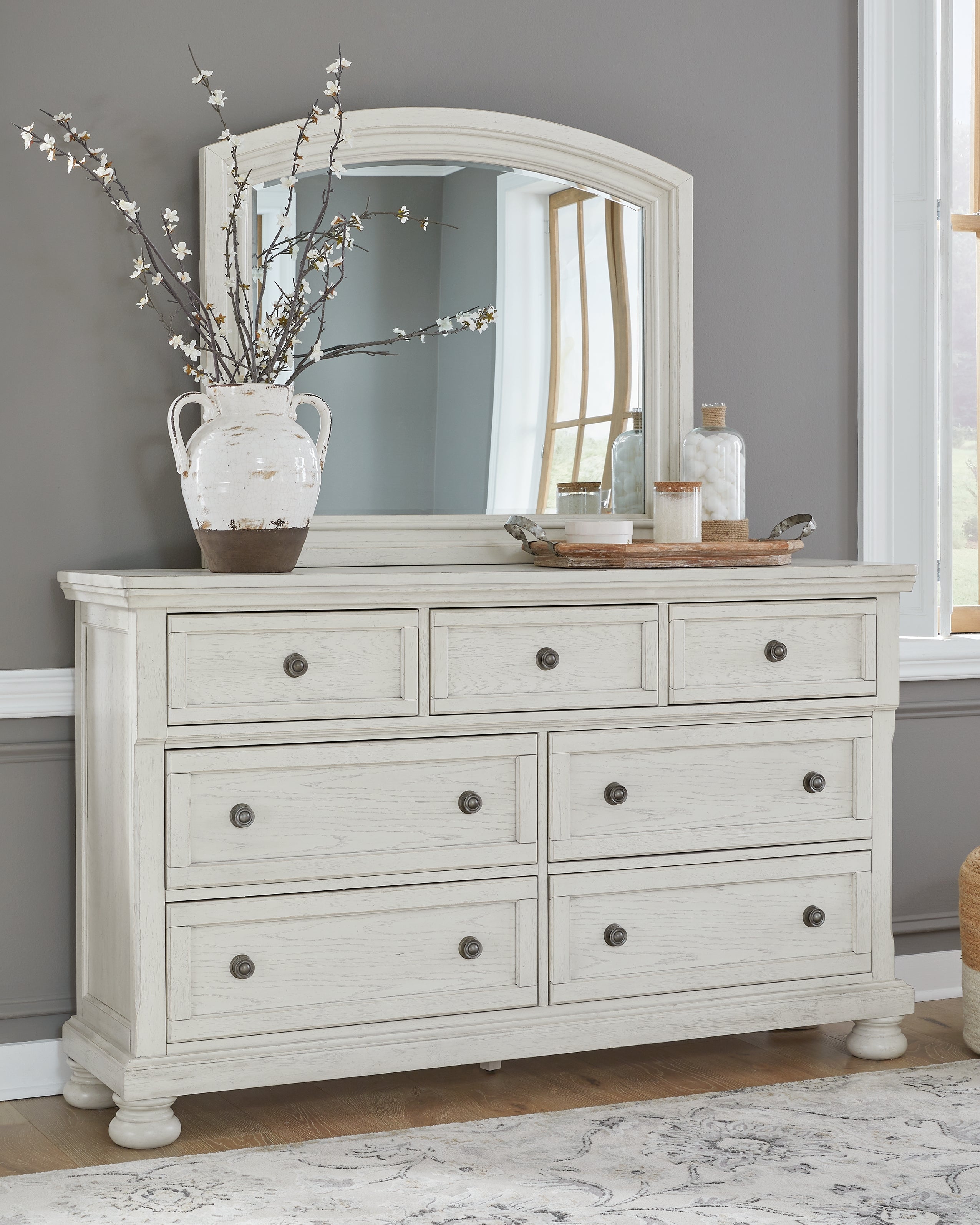 A2Z Furniture - Ashley Furniture - Robbinsdale Bedroom - Dresser and Mirror / Antique White - B742B1