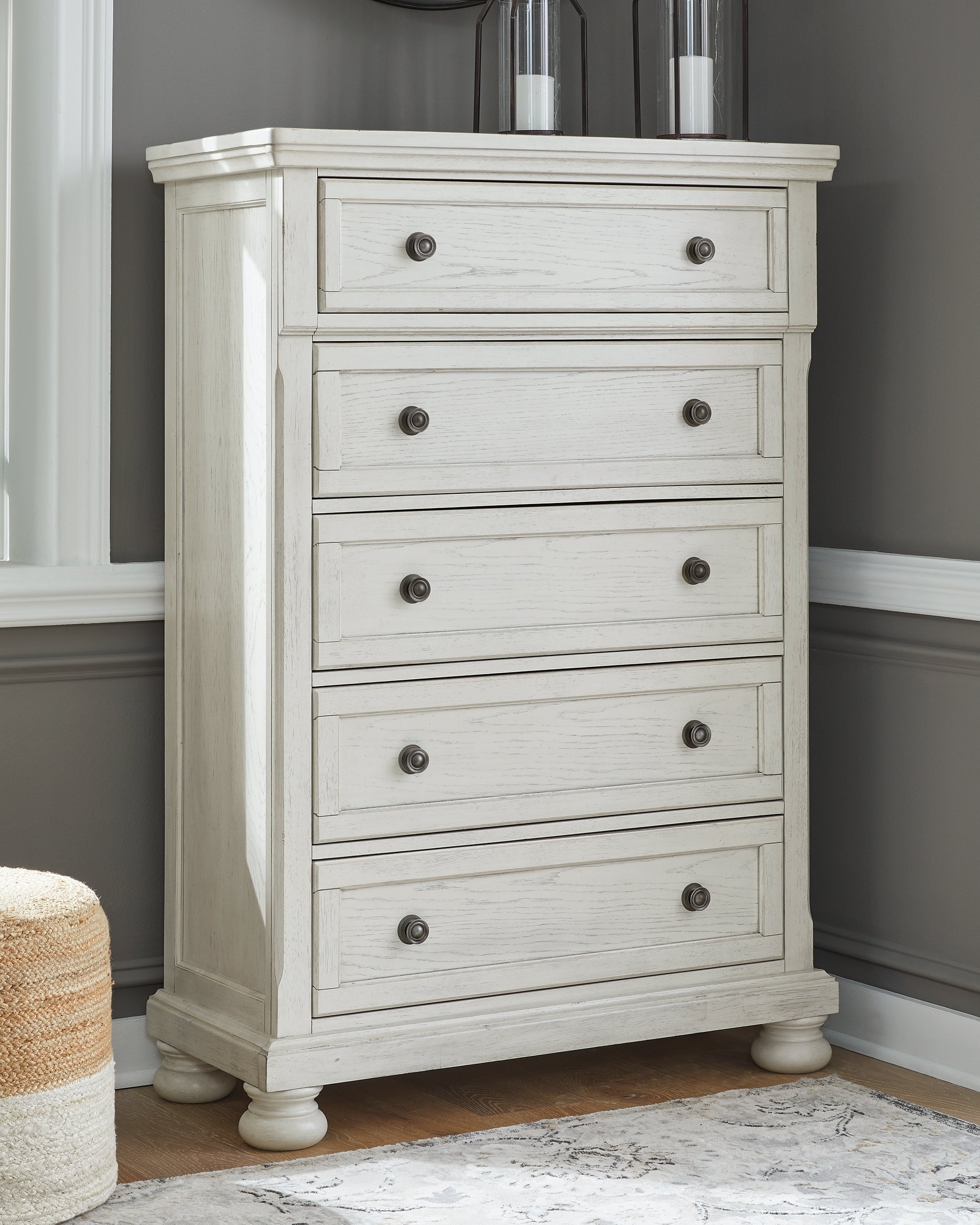 A2Z Furniture - Ashley Furniture - Robbinsdale Bedroom - Five Drawer Chest / Antique White - B742-46