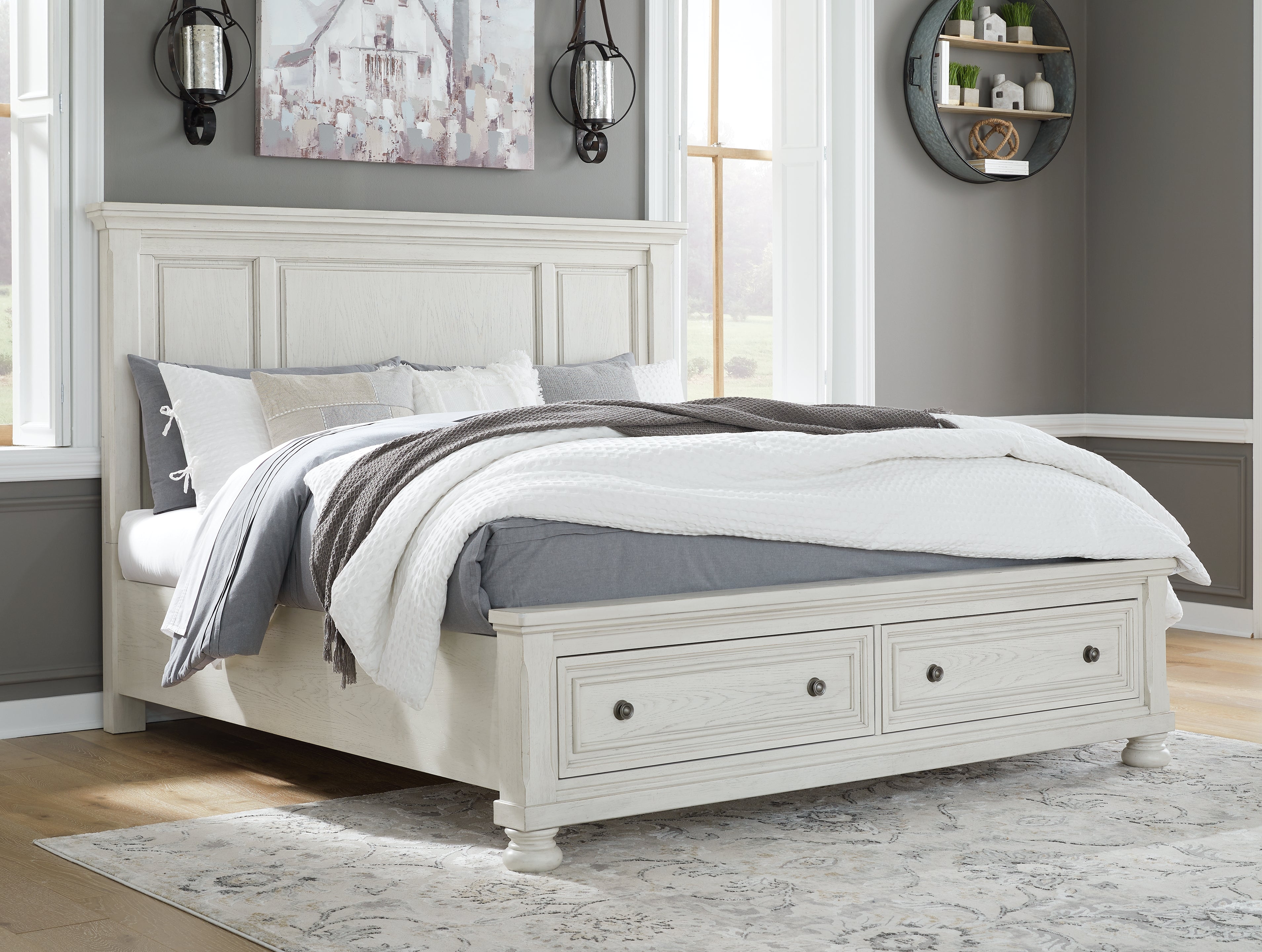 A2Z Furniture - Ashley Furniture - Robbinsdale Bedroom - Queen Panel Storage Bed / Antique White - B742B24