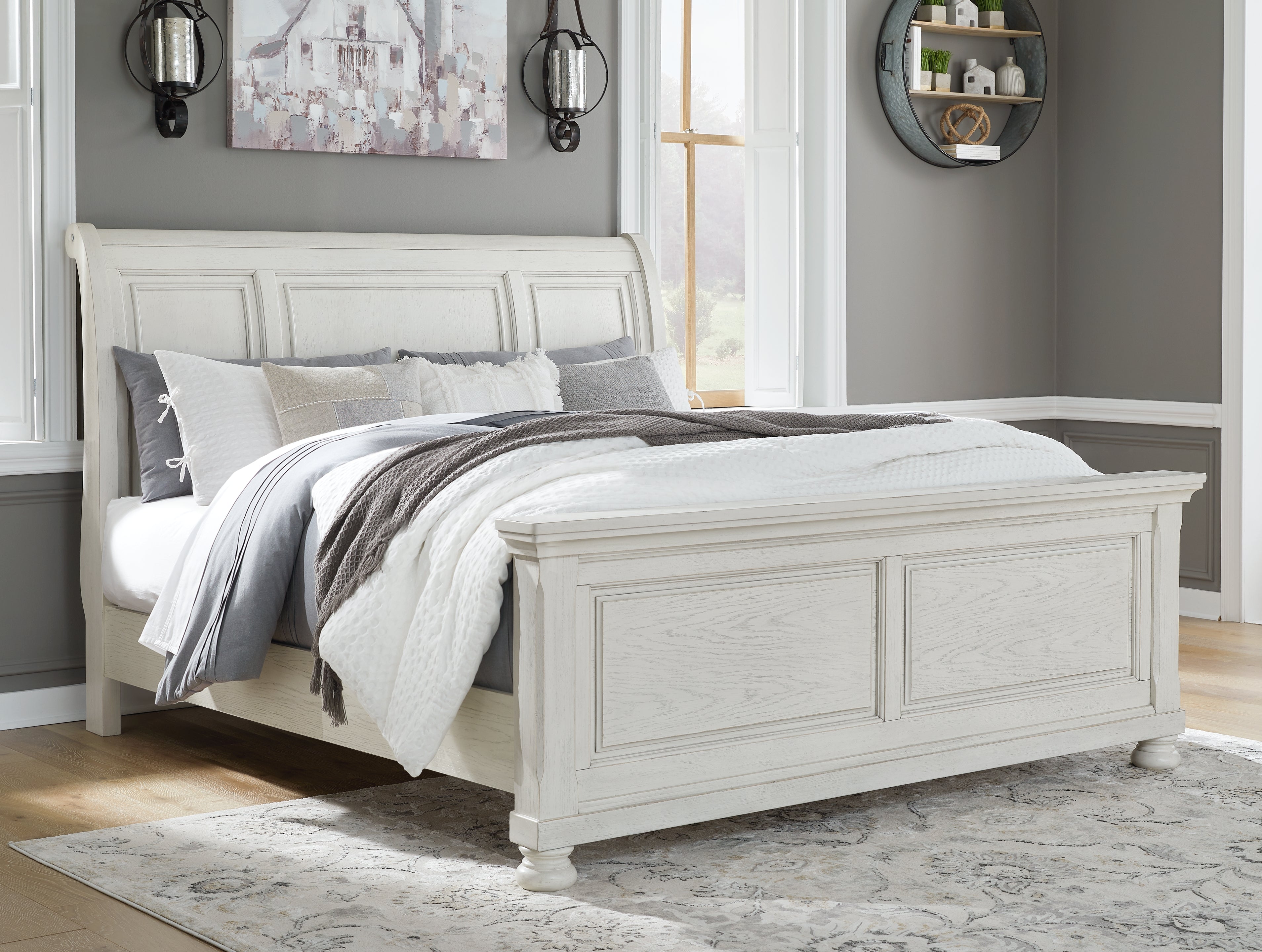 A2Z Furniture - Ashley Furniture - Robbinsdale Bedroom - King Sleigh Bed / Antique White - B742B22