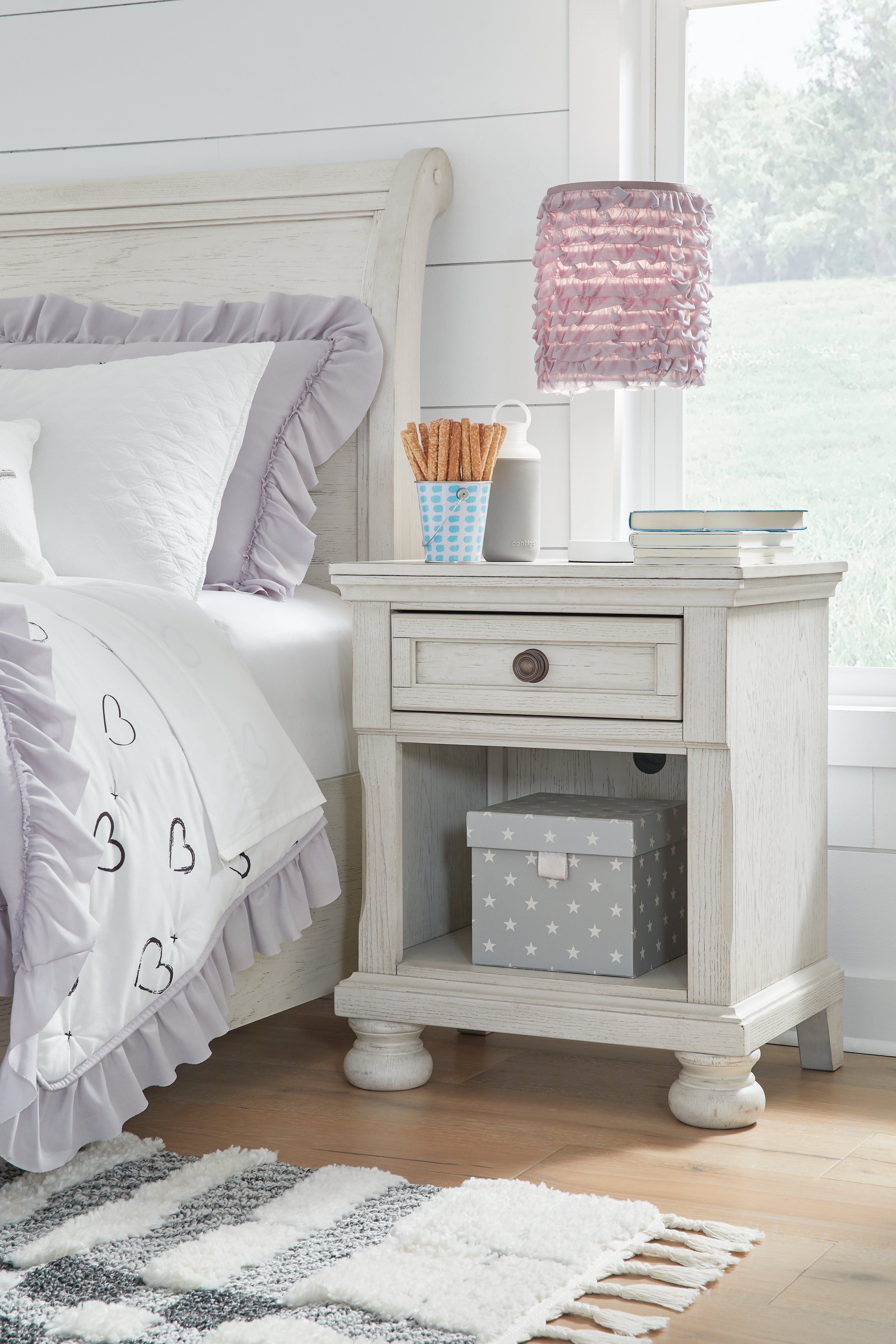 A2Z Furniture - Ashley Furniture - Robbinsdale Bedroom - One Drawer Night Stand / Antique White - B742-91