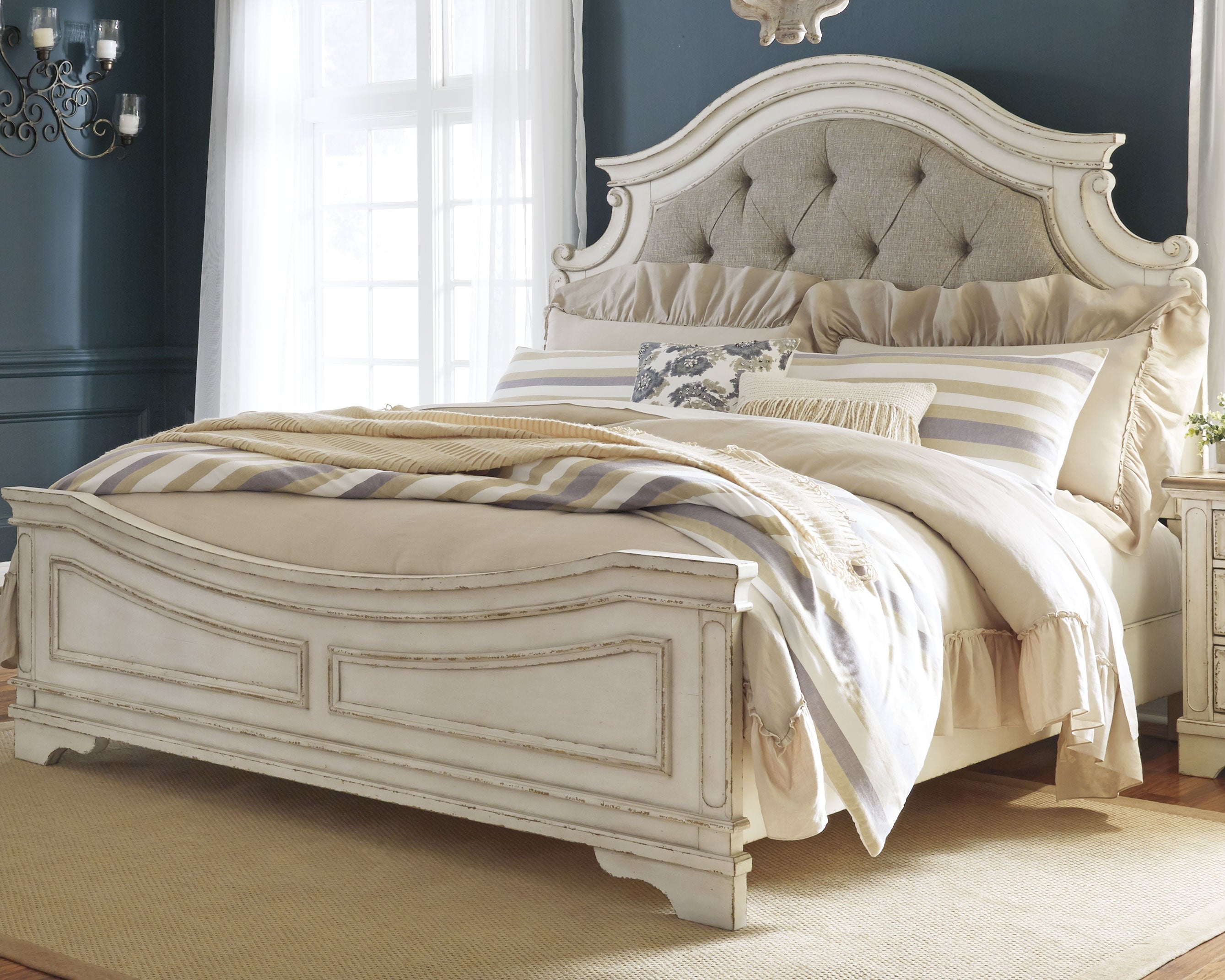 A2Z Furniture - Ashley Furniture - Realyn Bedroom - California King Upholstered Panel Bed / Chipped White - B743B7