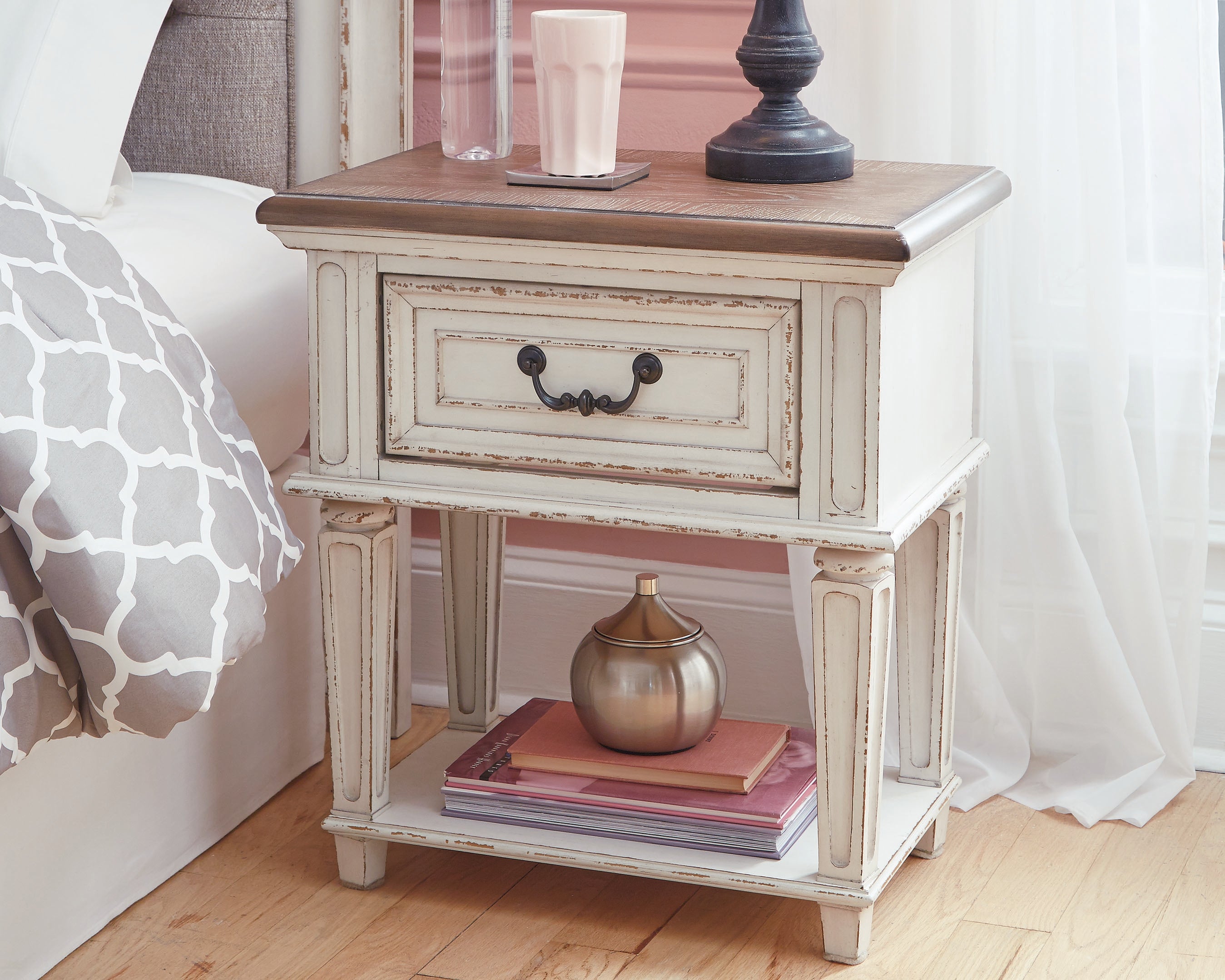 A2Z Furniture - Ashley Furniture - Realyn Bedroom - One Drawer Night Stand / Chipped White - B743-91