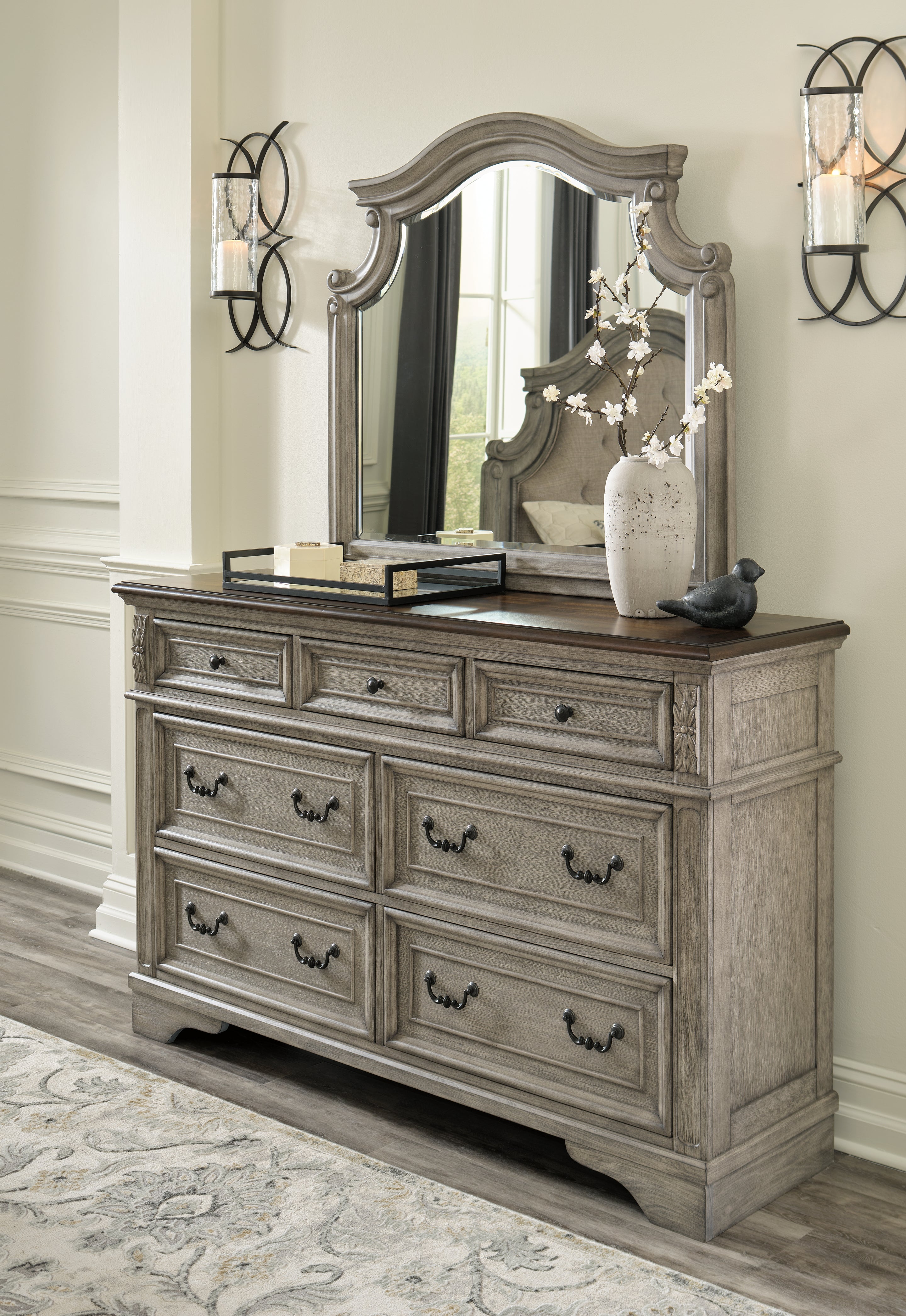 A2Z Furniture - Ashley Furniture - Lodenbay Bedroom - Dresser and Mirror / Antique Gray/Brown - B751B1