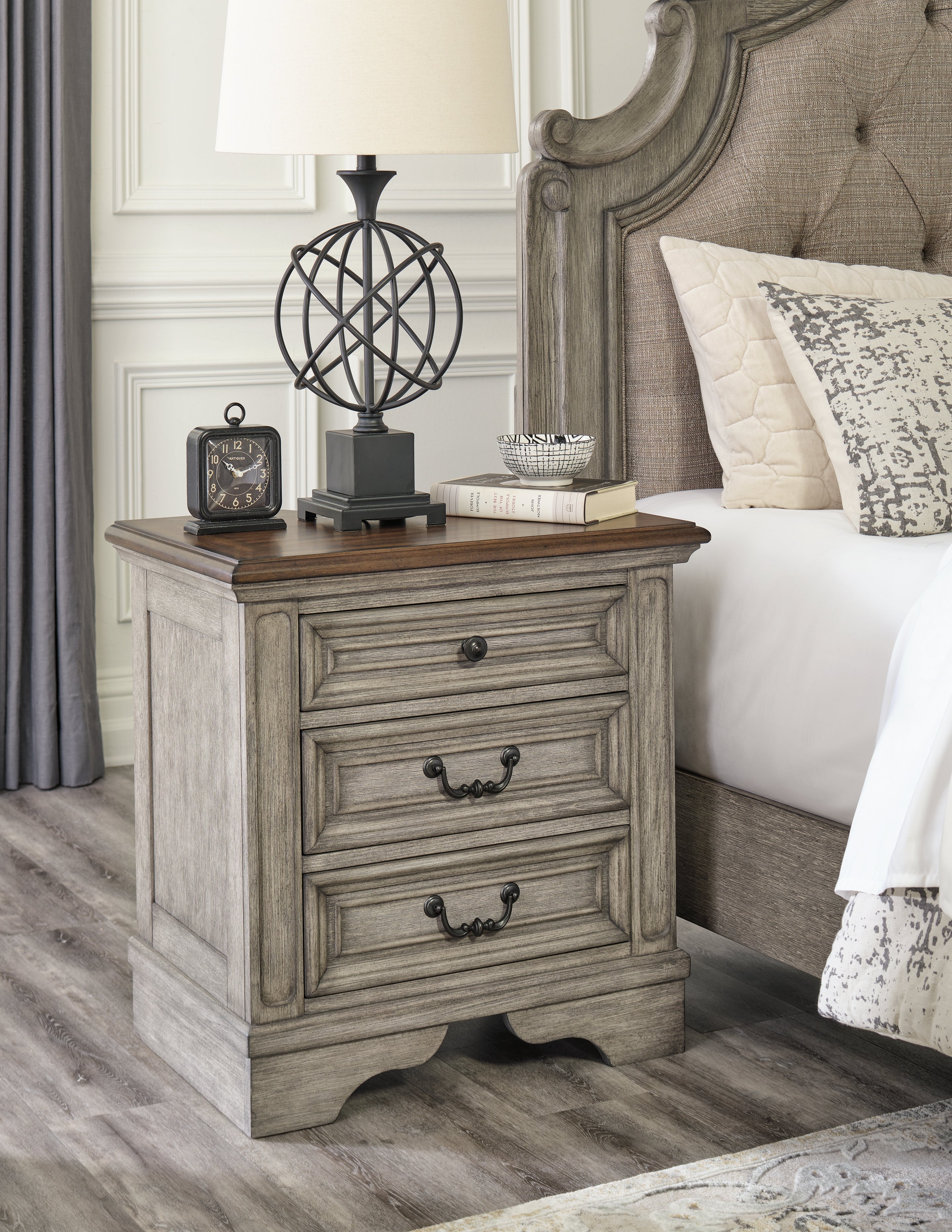 A2Z Furniture - Ashley Furniture - Lodenbay Bedroom - Three Drawer Night Stand / Antique Gray/Brown - B751-93