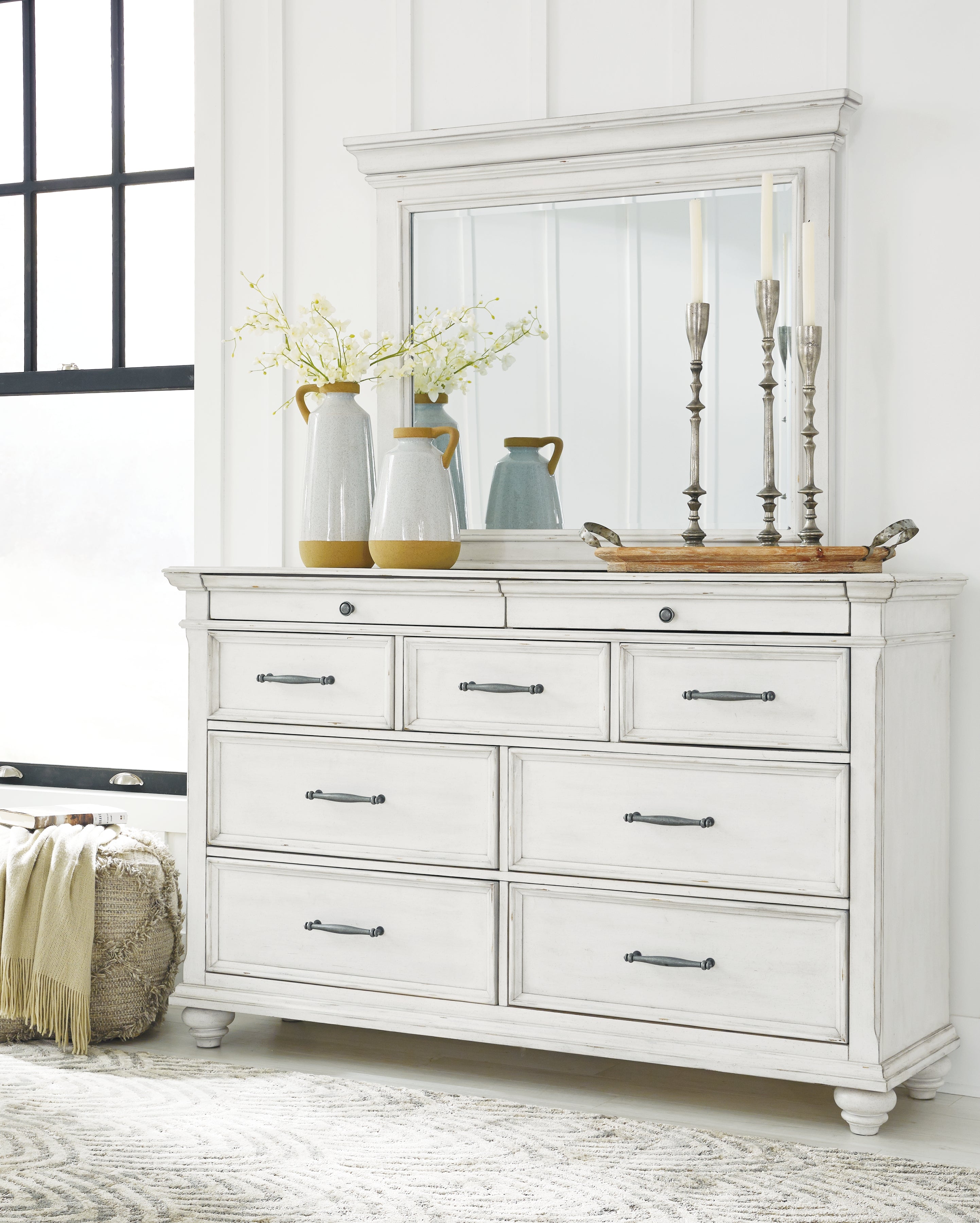 A2Z Furniture - Ashley Furniture - Kanwyn Bedroom - Dresser and Mirror / Whitewash - B777B1