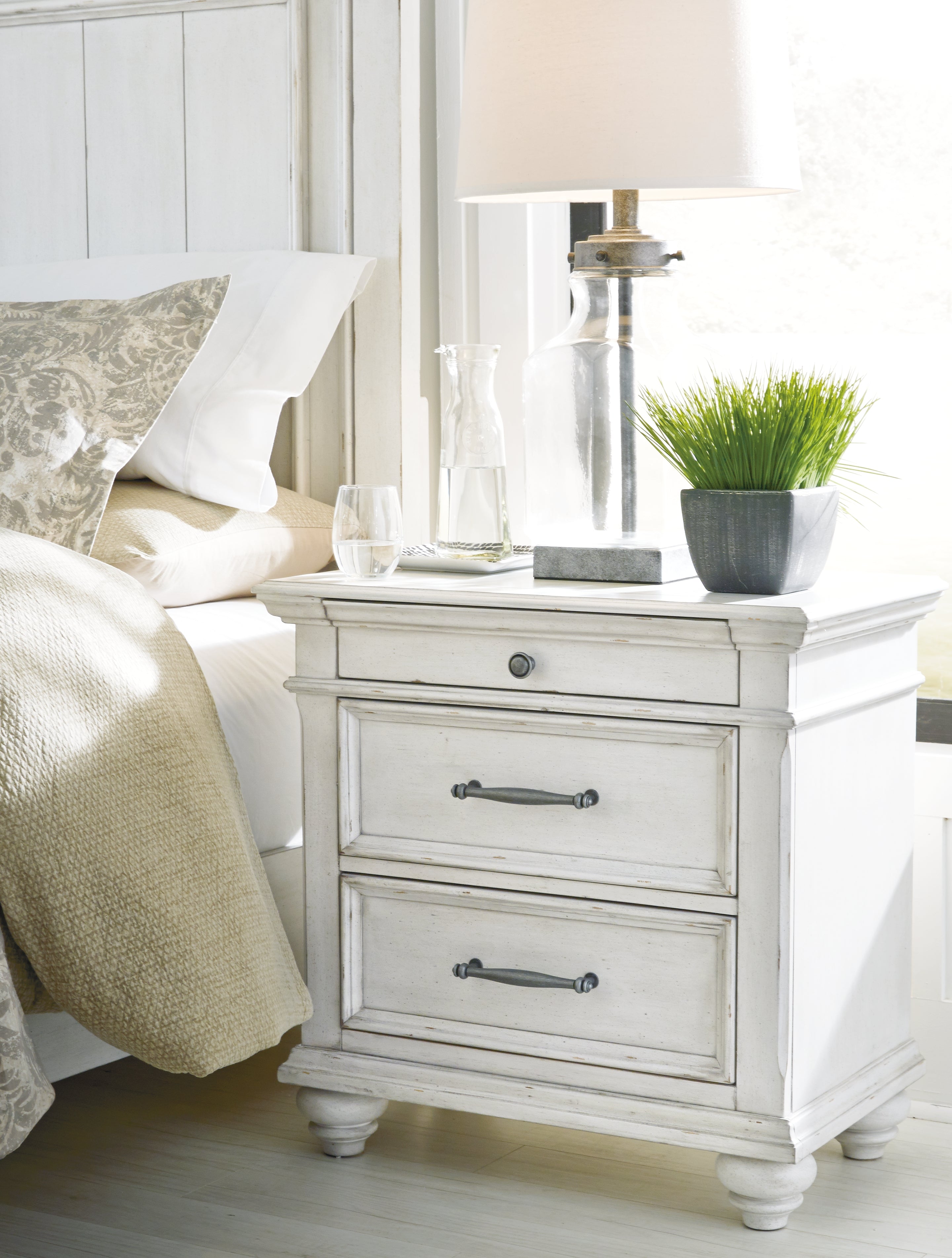 A2Z Furniture - Ashley Furniture - Kanwyn Bedroom - Three Drawer Night Stand / Whitewash - B777-93