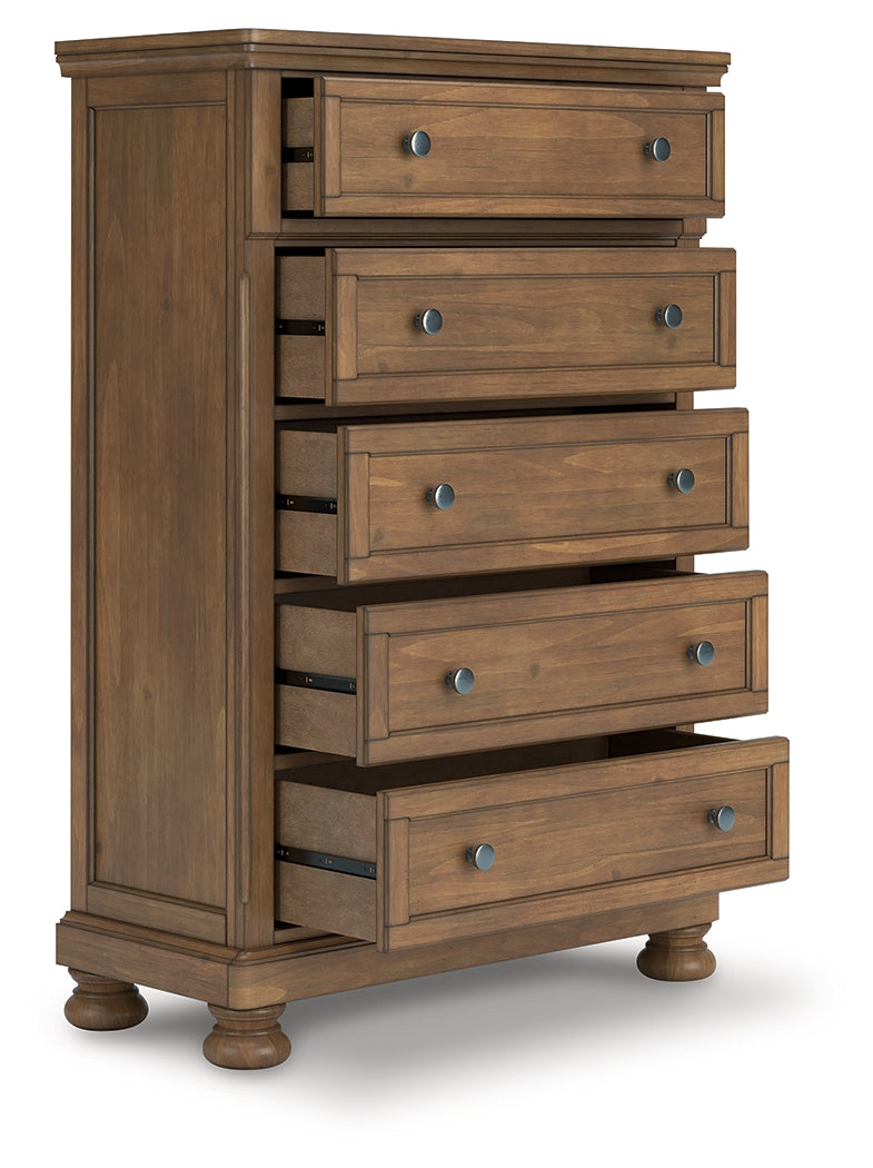 A2Z Furniture - Ashley Furniture - Feddinger Bedroom - Five Drawer Chest / Medium Brown - PCB779-46