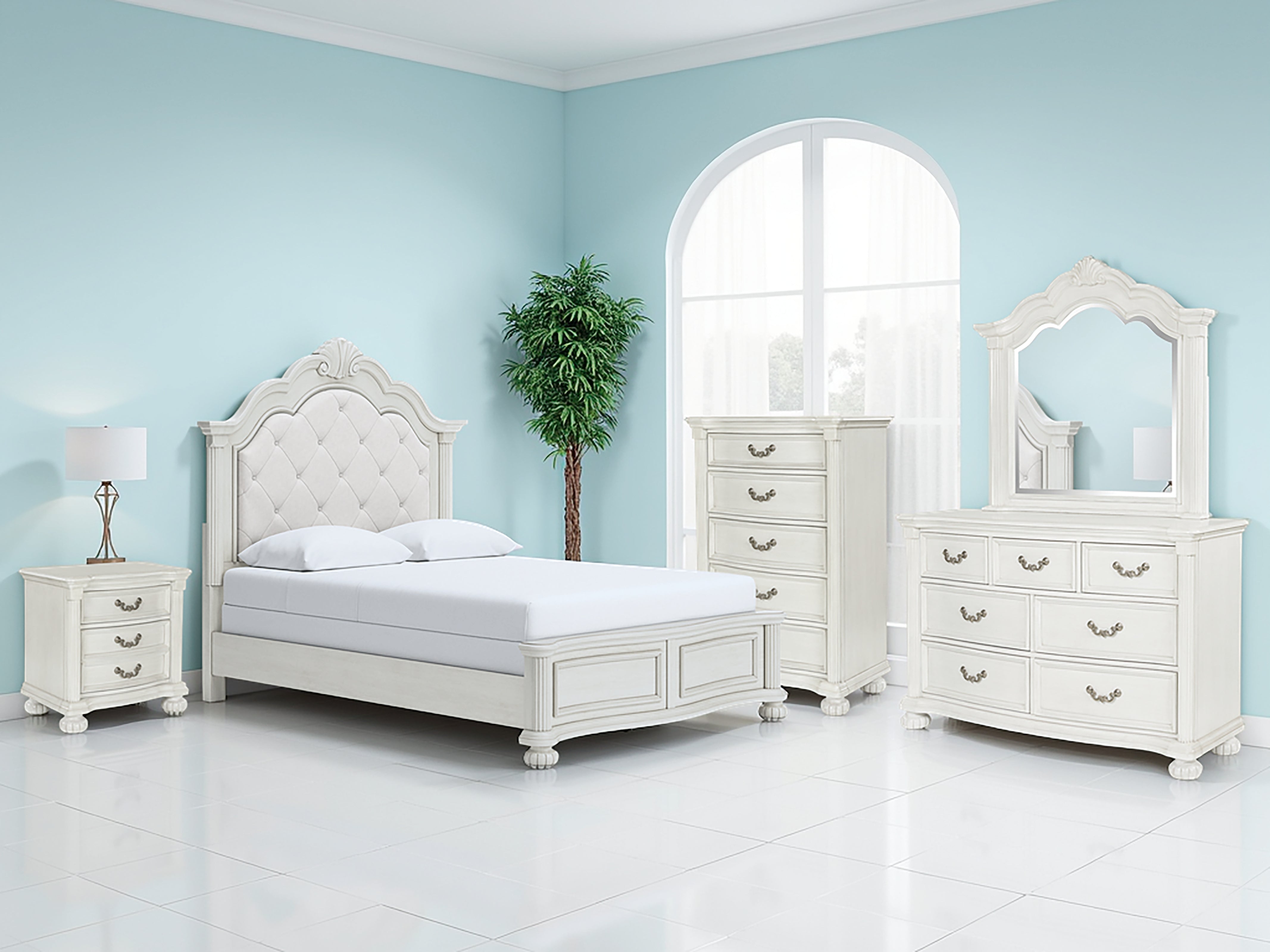 A2Z Furniture - Ashley Furniture - Montelaine Bedroom - Queen Upholstered Panel Bed / Antique White - B795B2