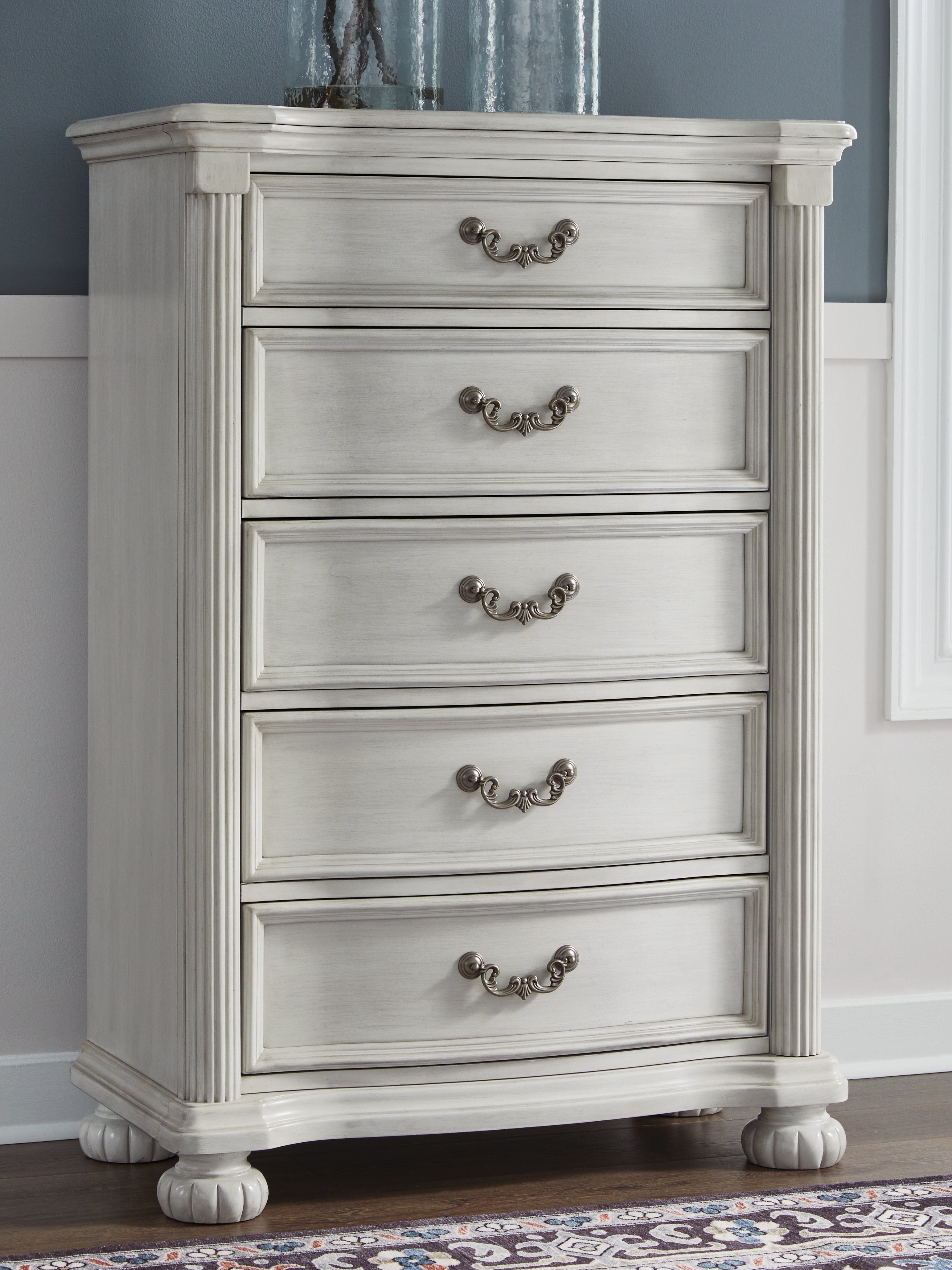 A2Z Furniture - Ashley Furniture - Montelaine Bedroom - Five Drawer Chest / Antique White - B795-46