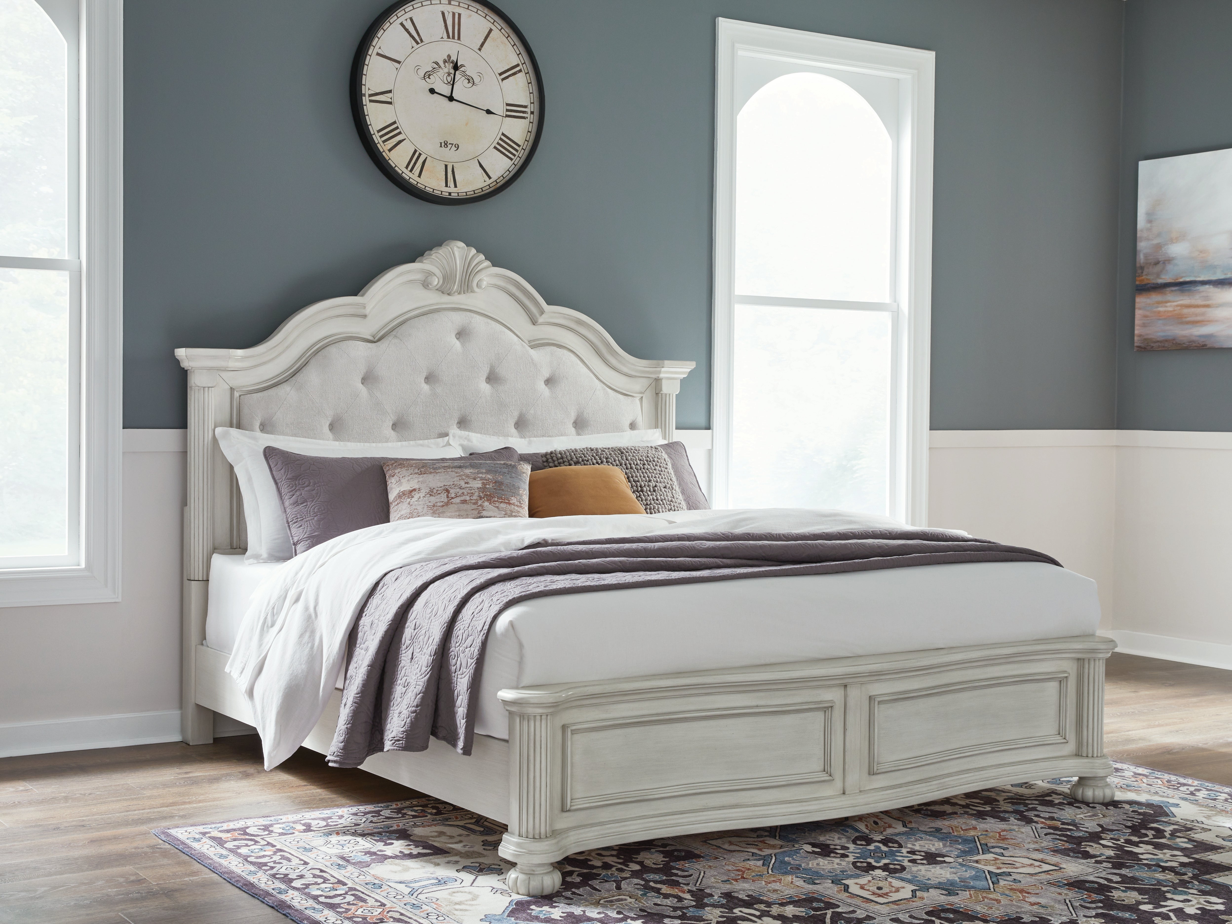 A2Z Furniture - Ashley Furniture - Montelaine Bedroom - California King Upholstered Panel Bed / Antique White - B795B7
