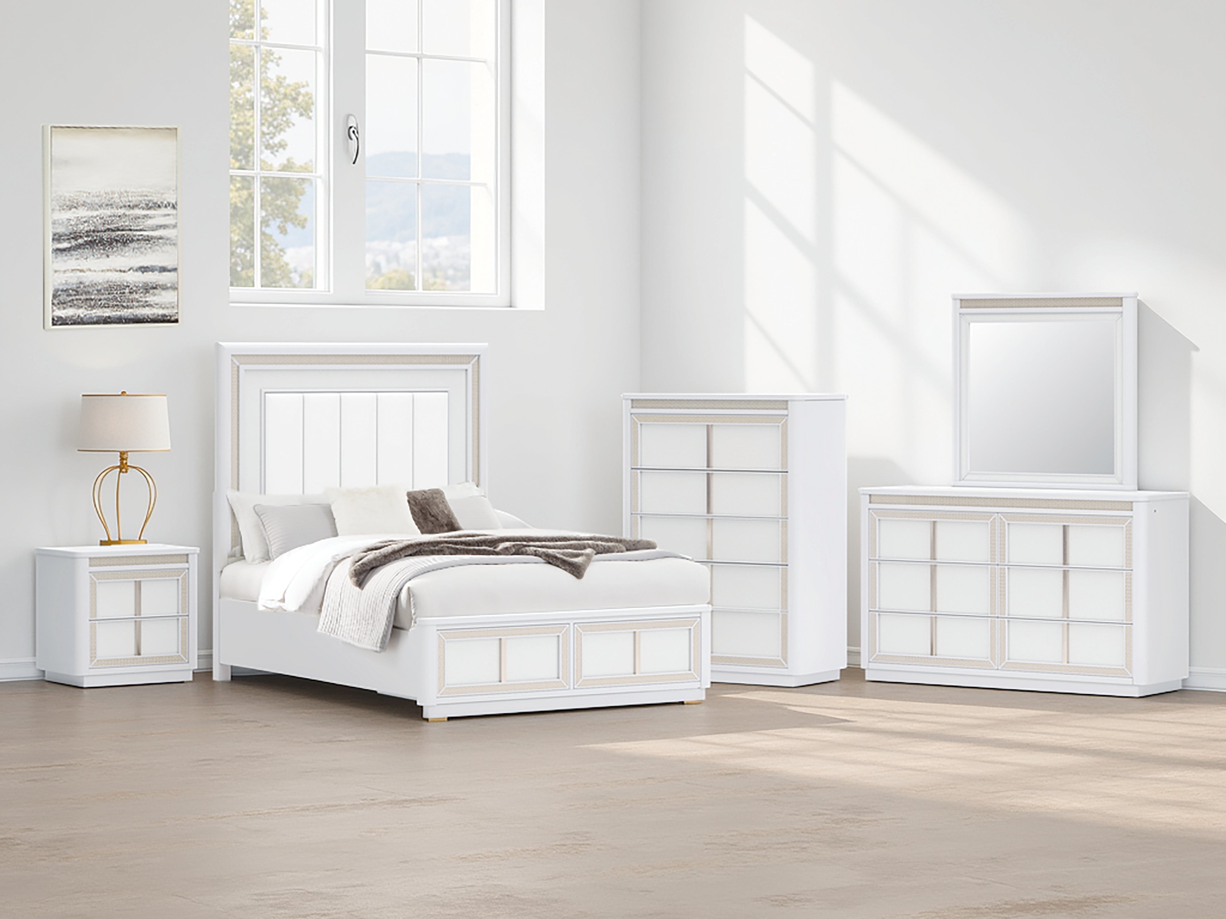 A2Z Furniture - Ashley Furniture - Chalanna Bedroom - Queen Upholstered Storage Bed / White - B822B2