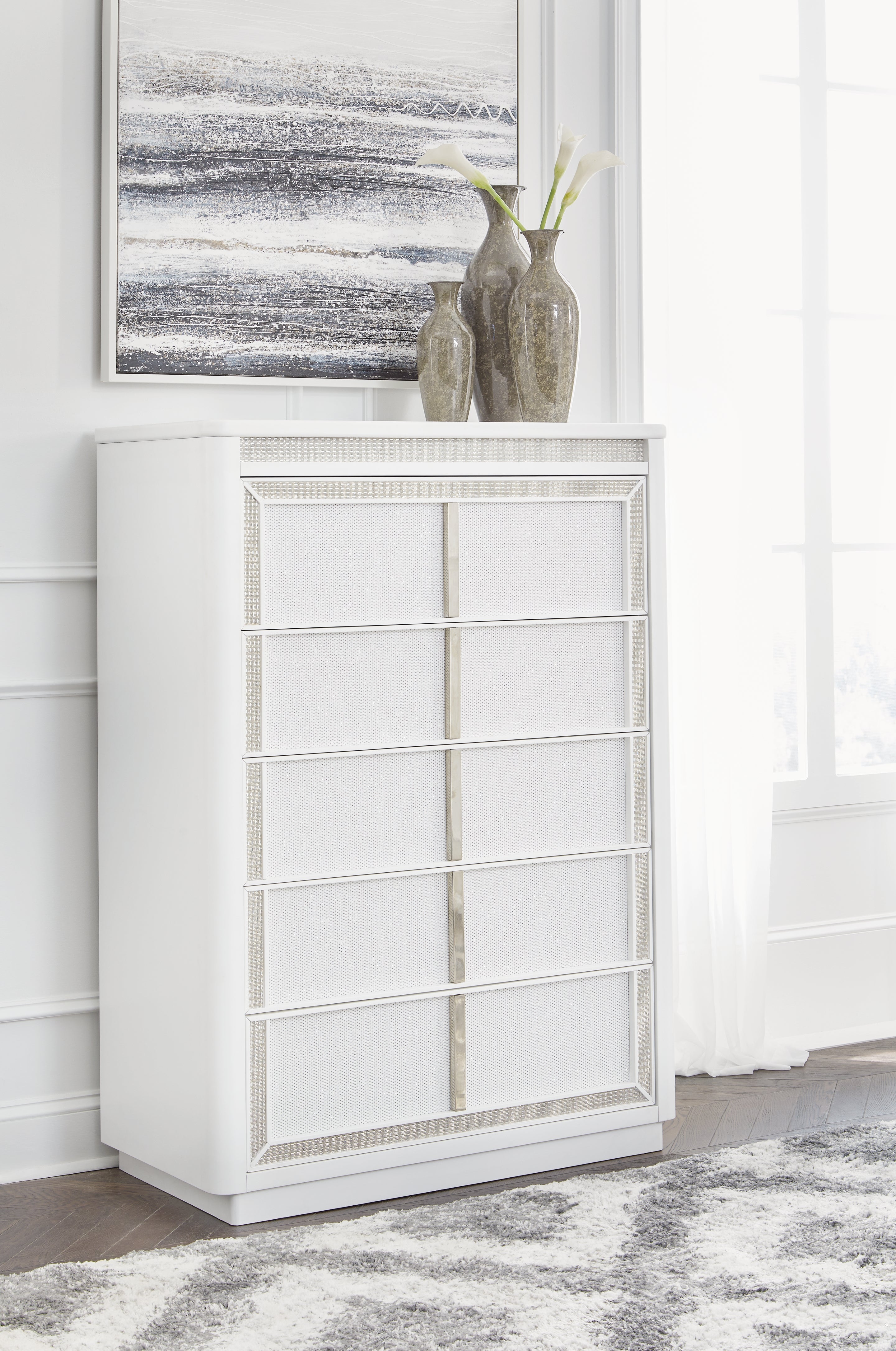 A2Z Furniture - Ashley Furniture - Chalanna Bedroom - Five Drawer Chest / White - B822-46