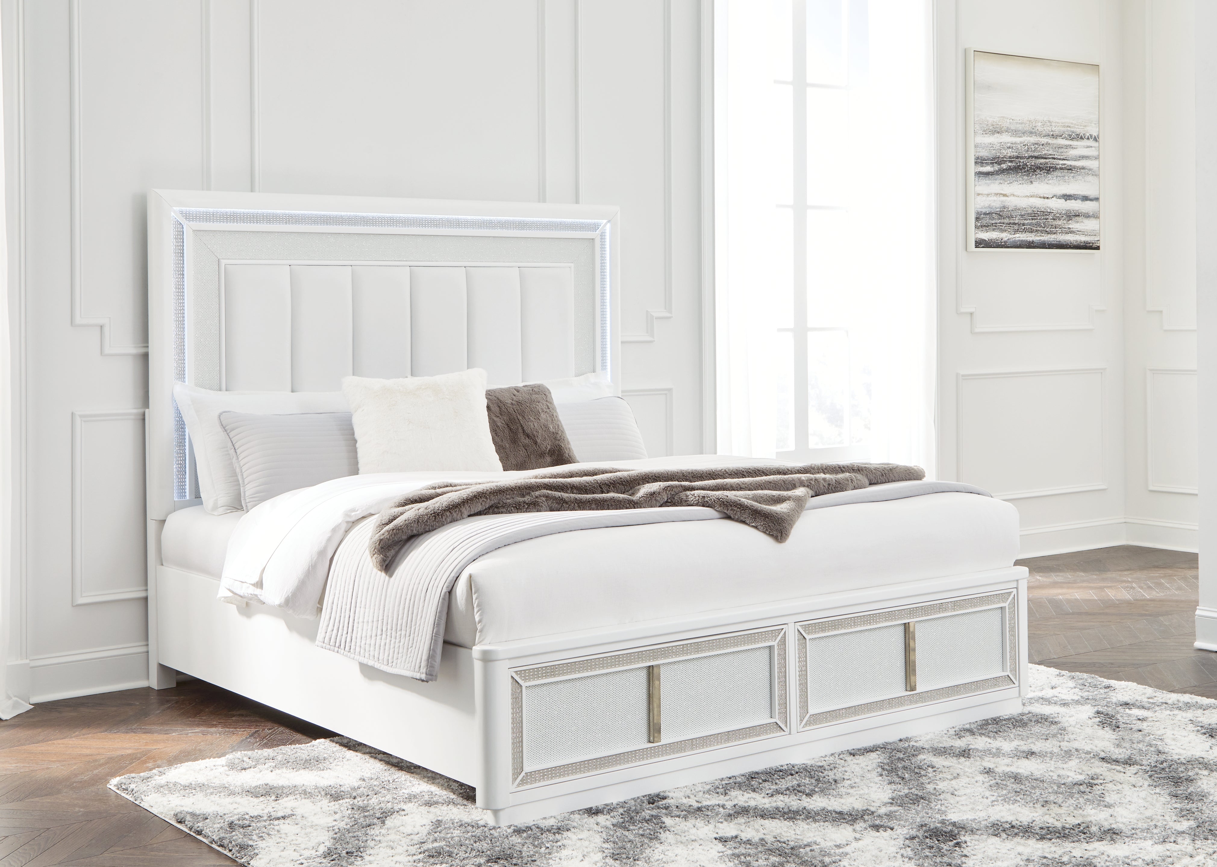 A2Z Furniture - Ashley Furniture - Chalanna Bedroom - King Upholstered Storage Bed / White - B822B4