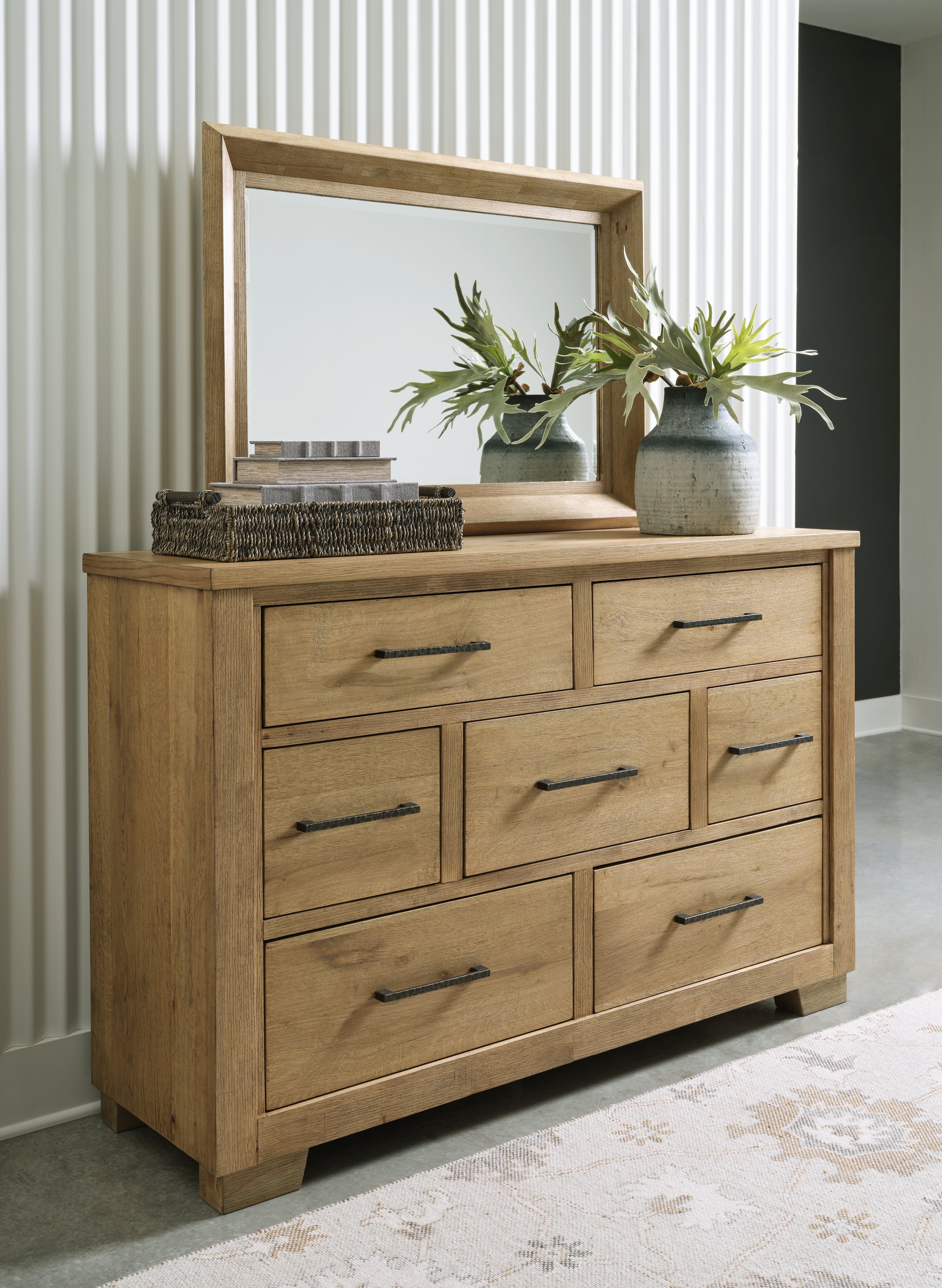 A2Z Furniture - Ashley Furniture - Galliden Bedroom - Dresser and Mirror / Light Brown - B841B1