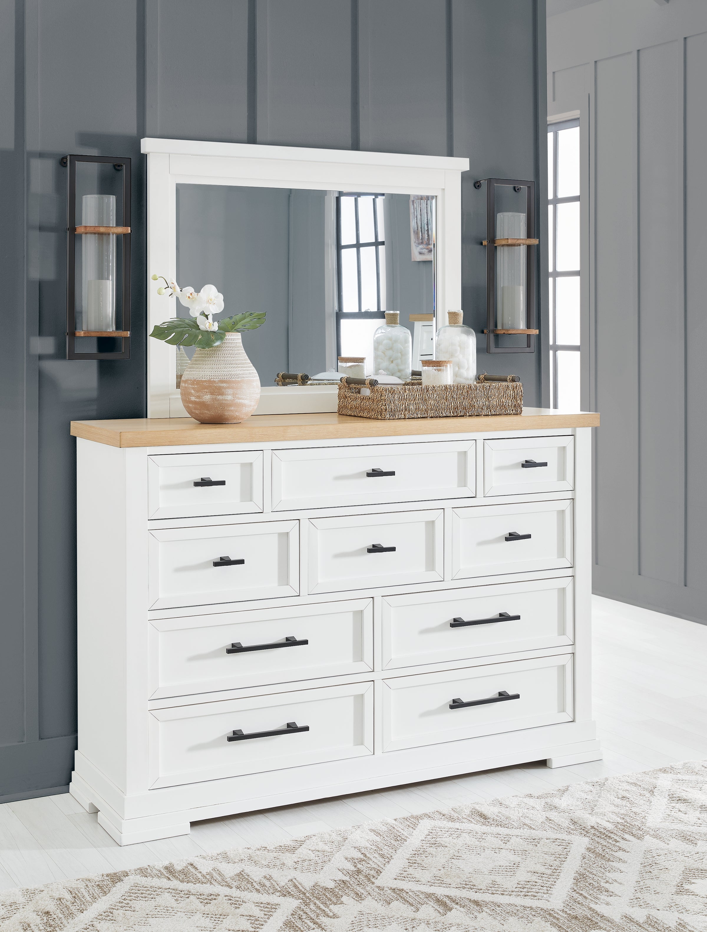 A2Z Furniture - Ashley Furniture - Ashbryn Bedroom - Dresser and Mirror / White/Natural - B844B1