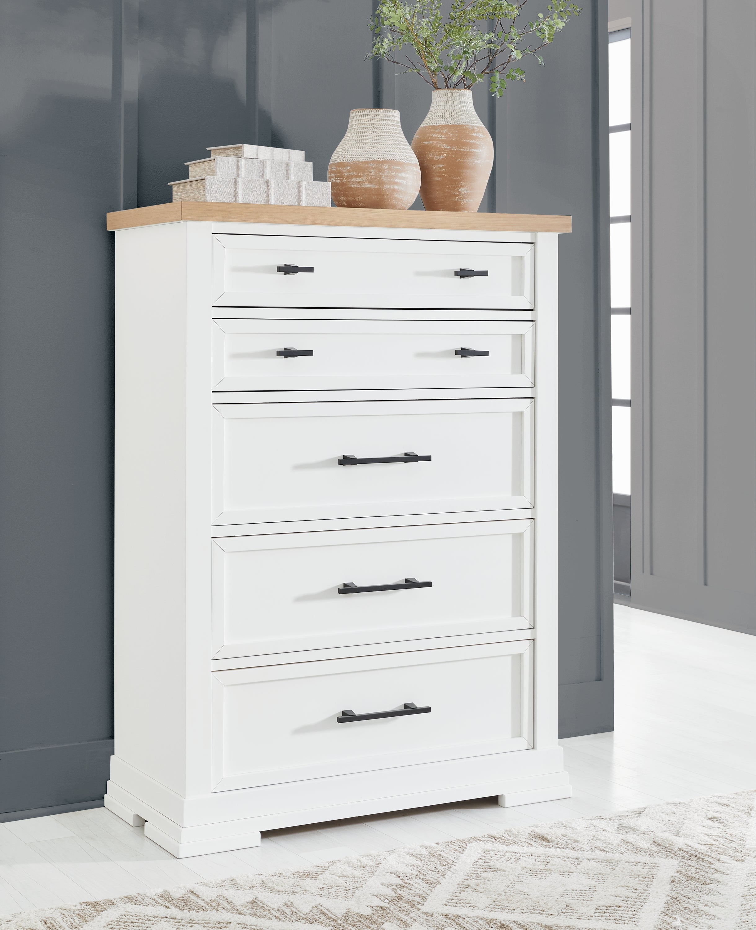 A2Z Furniture - Ashley Furniture - Ashbryn Bedroom - Five Drawer Chest / White/Natural - B844-46
