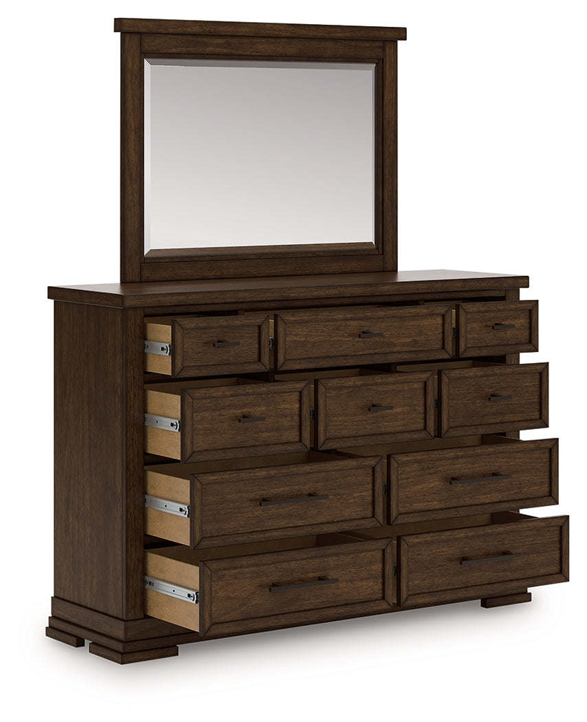 A2Z Furniture - Ashley Furniture - Taffenbrook Bedroom - Dresser and Mirror / Medium Brown - B849B1