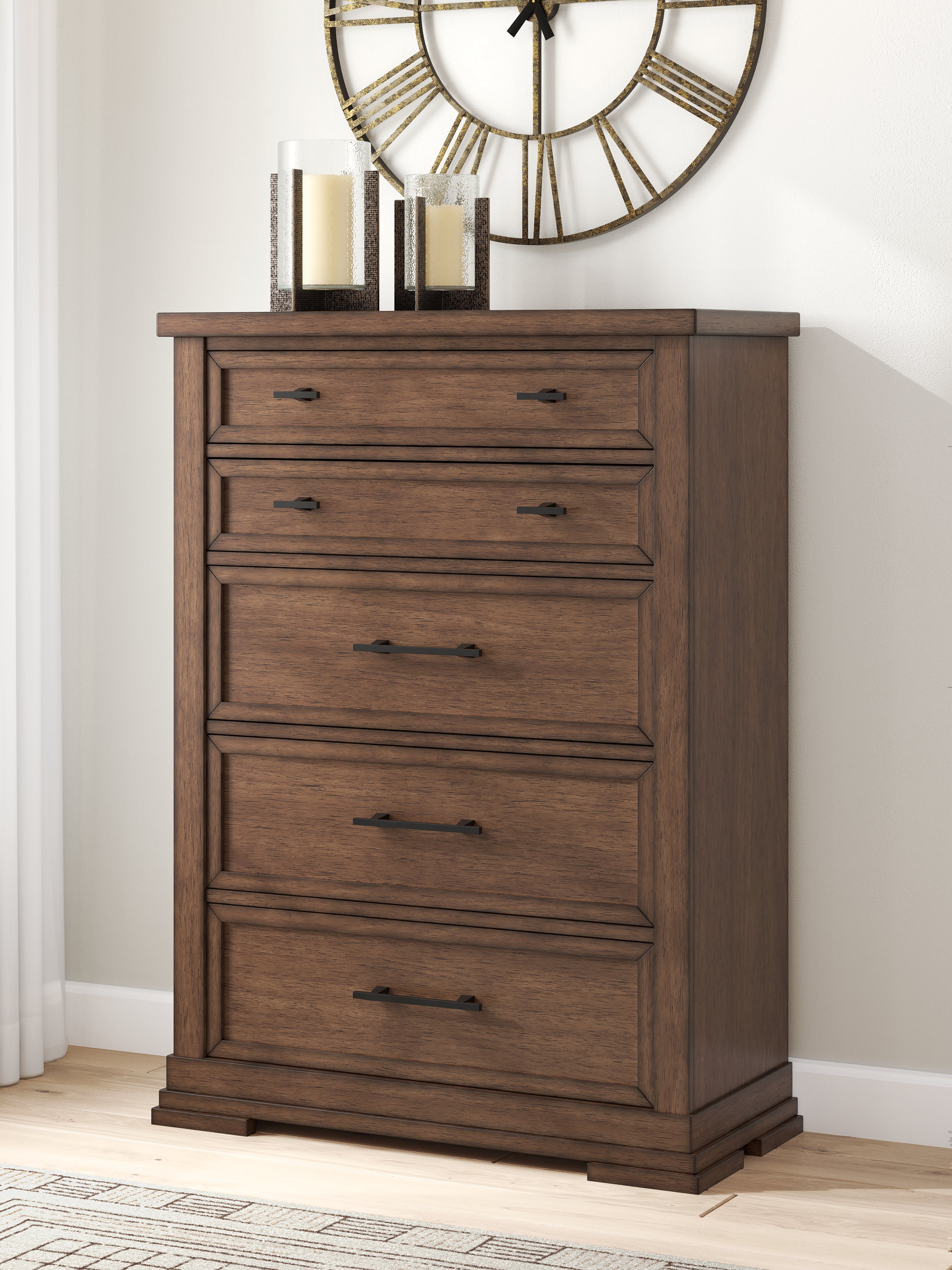 A2Z Furniture - Ashley Furniture - Taffenbrook Bedroom - Five Drawer Chest / Medium Brown - B849-46